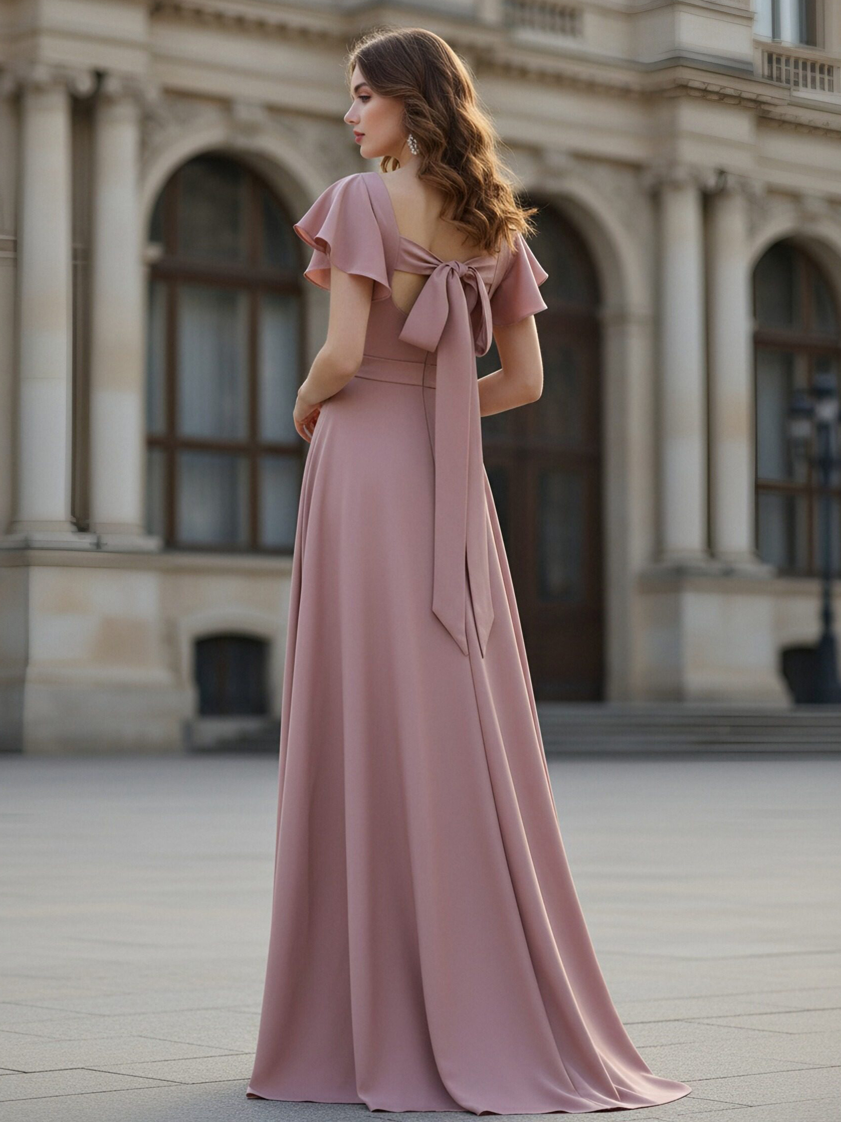 Flutter Sleeves Chiffon Ruched Scoop Bridesmaid Dresses