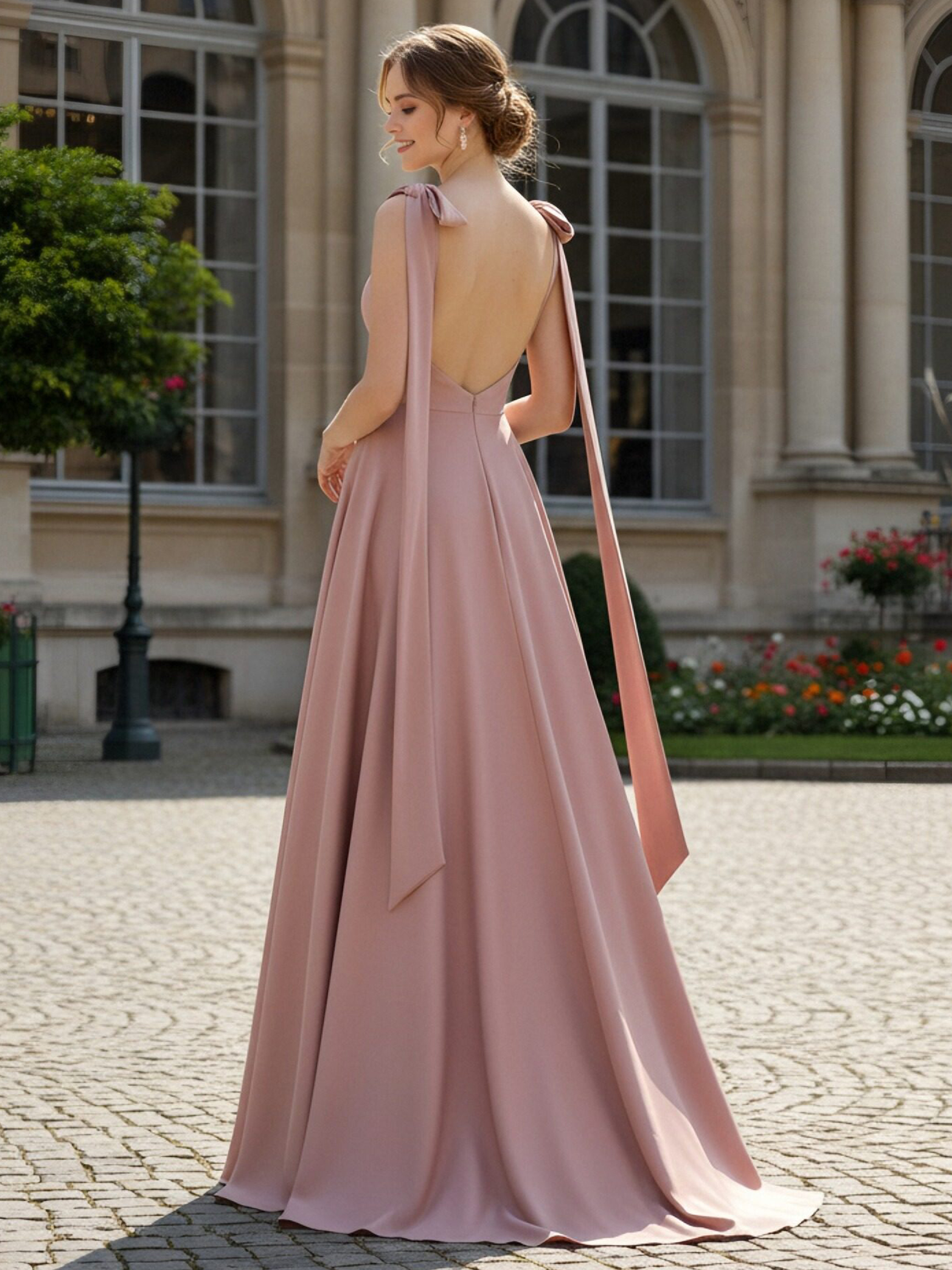 Satin Spaghetti Straps Sweetheart Bridesmaid Dresses with Bow