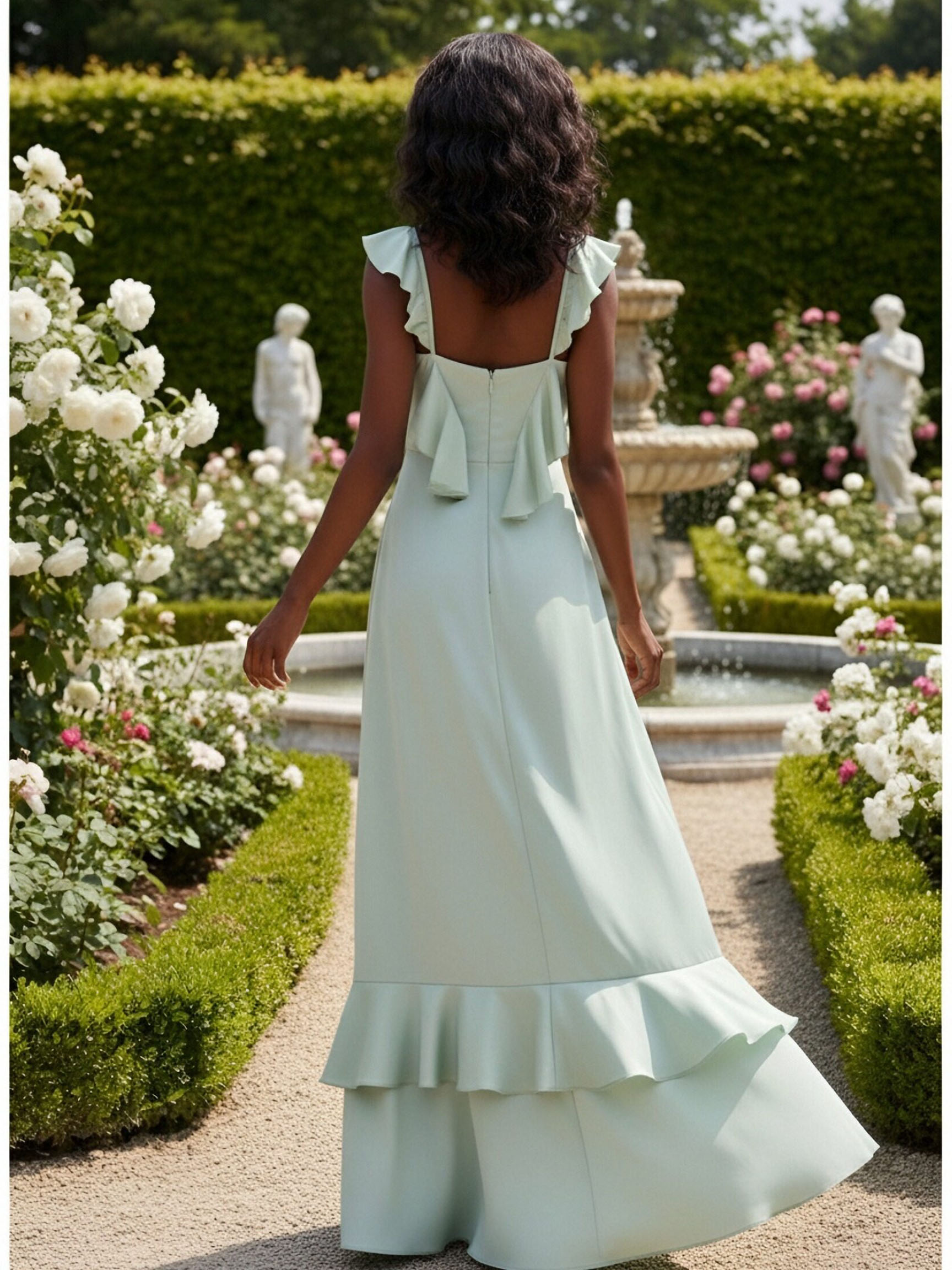 Ruffled Spaghetti Straps Satin Bridesmaid Dresses