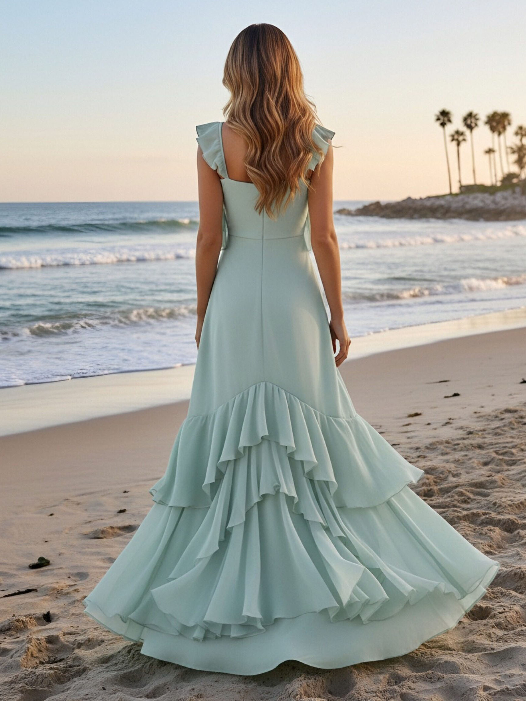 Ruffled Spaghetti Straps Chiffon Bridesmaid Dresses