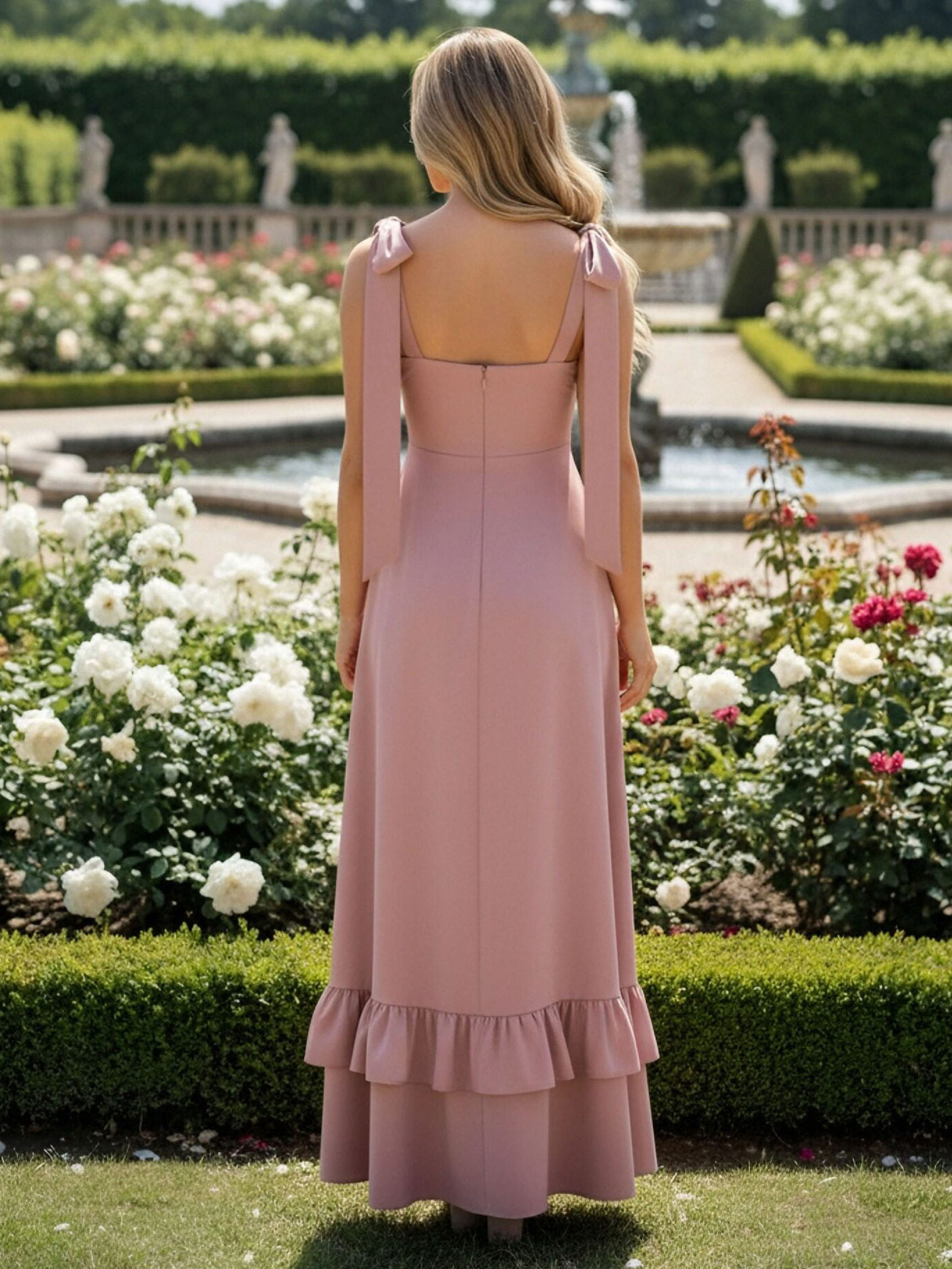 Ruffled Spaghetti Straps Satin Bridesmaid Dresses 