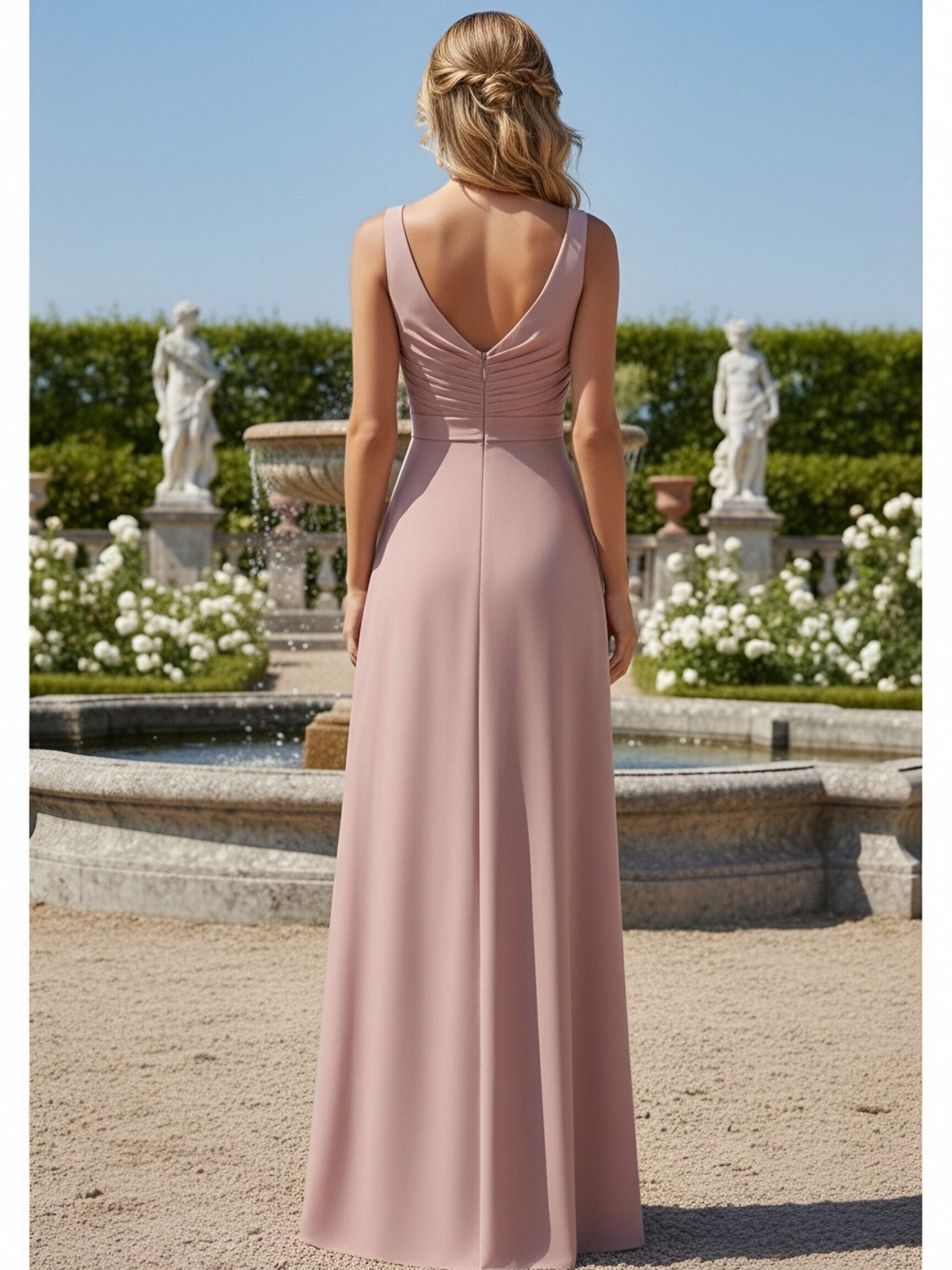 Ruffled Spaghetti Straps Chiffon Bridesmaid Dresses with Slit