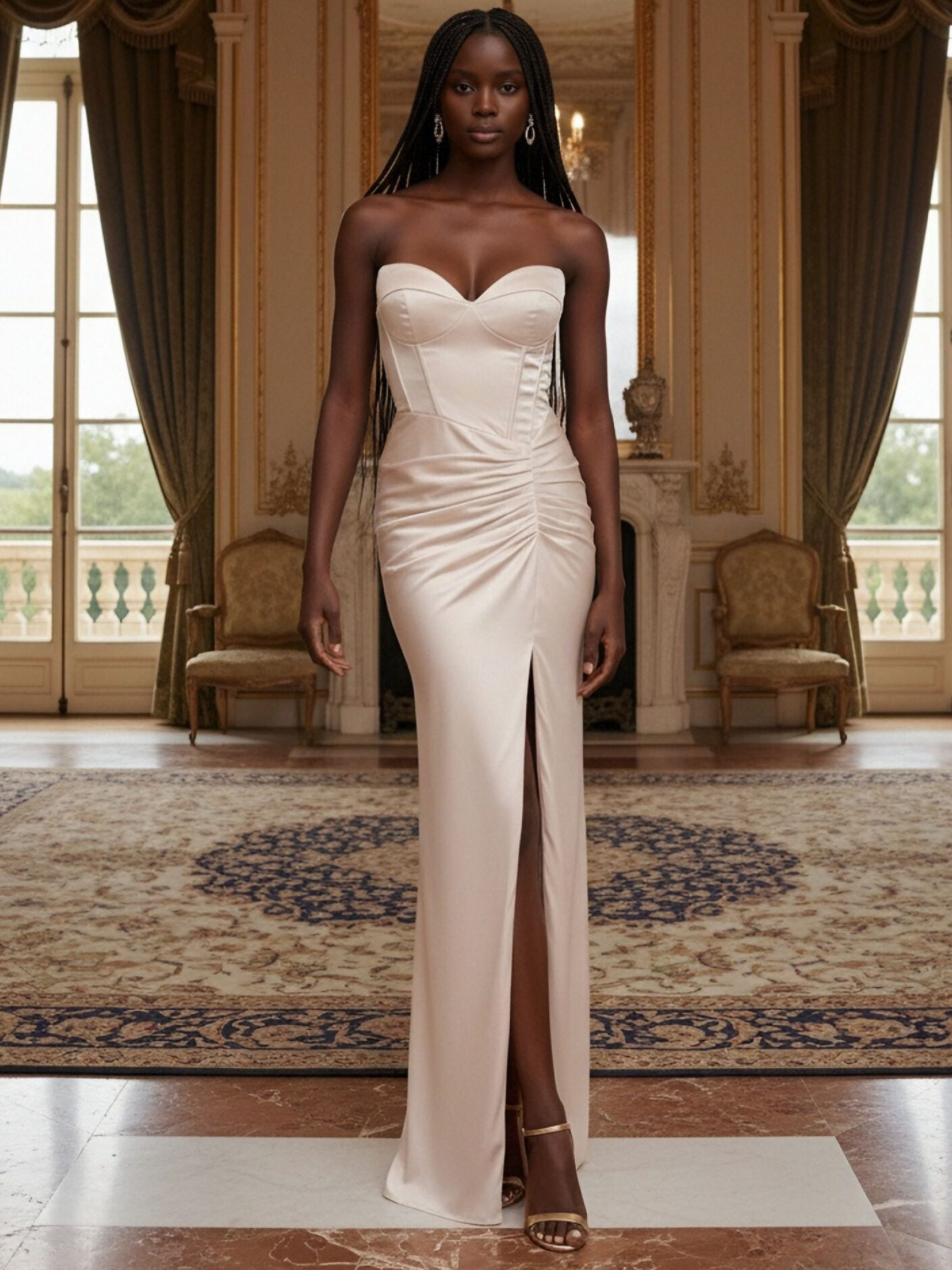 Satin Strapless Mermaid Bridesmaid Dresses with Slit