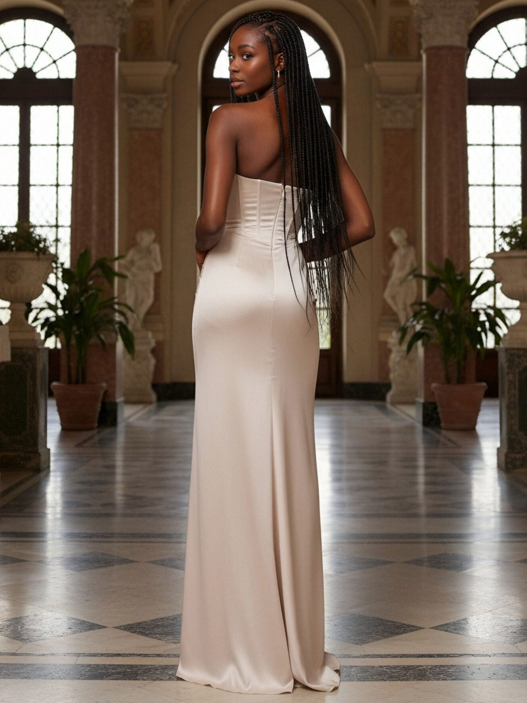 Satin Strapless Mermaid Bridesmaid Dresses with Slit