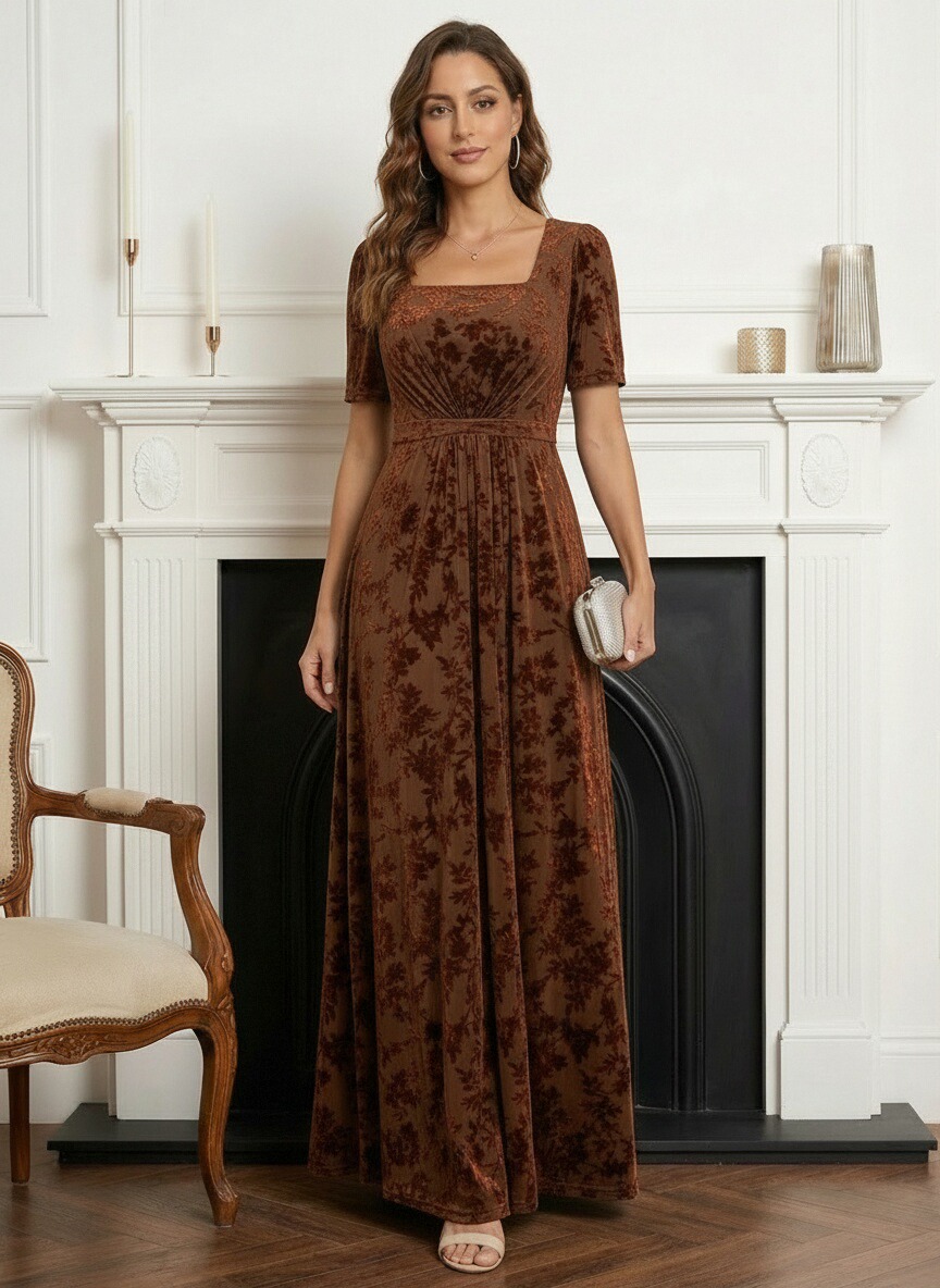 Velvet Square Neck A Line Velvet Mother of the Dresses