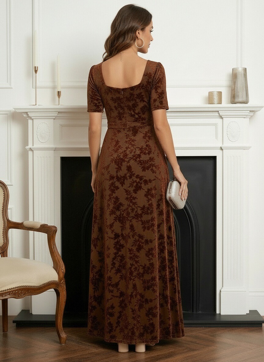 Velvet Square Neck A Line Velvet Mother of the Dresses