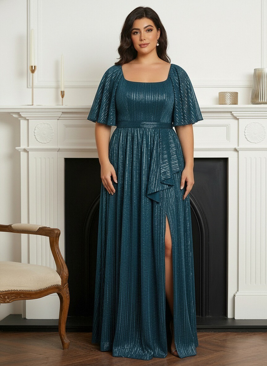 Glitter Tulle Square Neck A Line Mother of the Bride Dresses