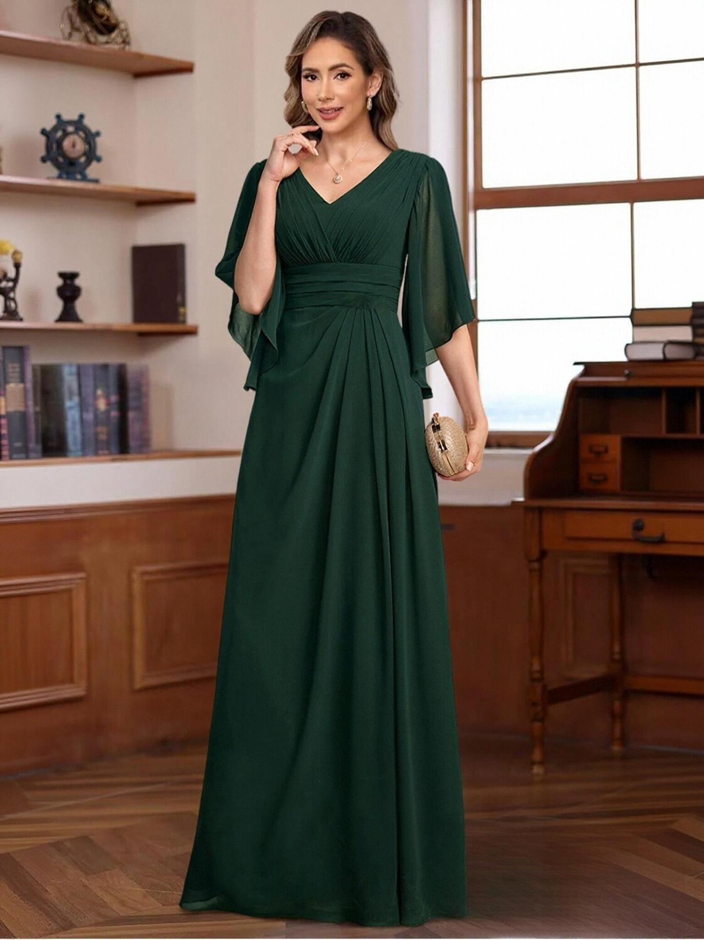 A Line V Neck Beads Floor Length Mother of the Bride Dresses