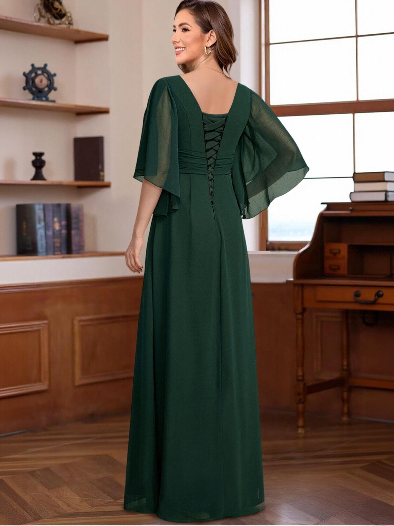 A Line V Neck Beads Floor Length Mother of the Bride Dresses