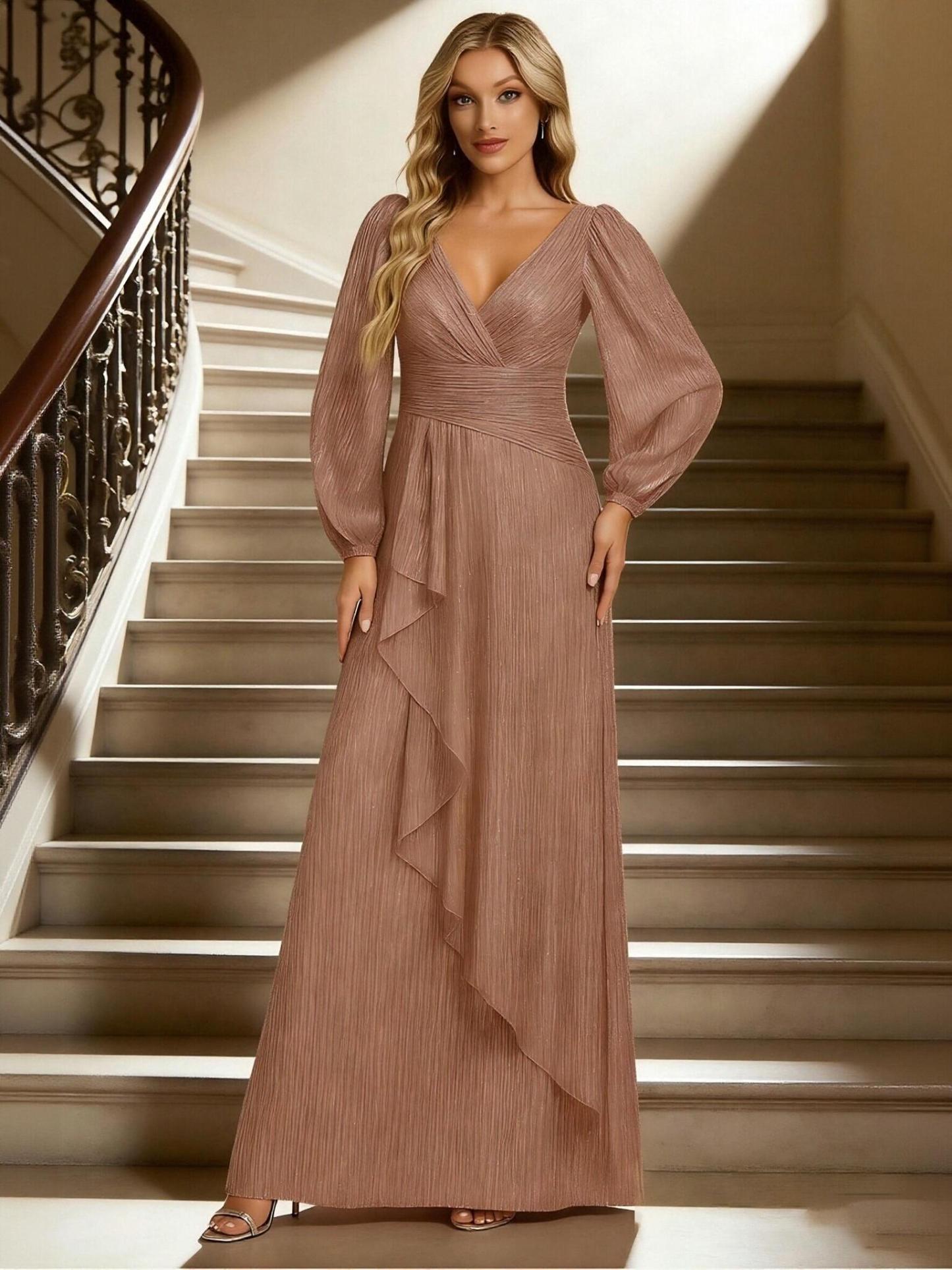 A Line V Neck Tulle Floor Length Mother of the Bride Dresses