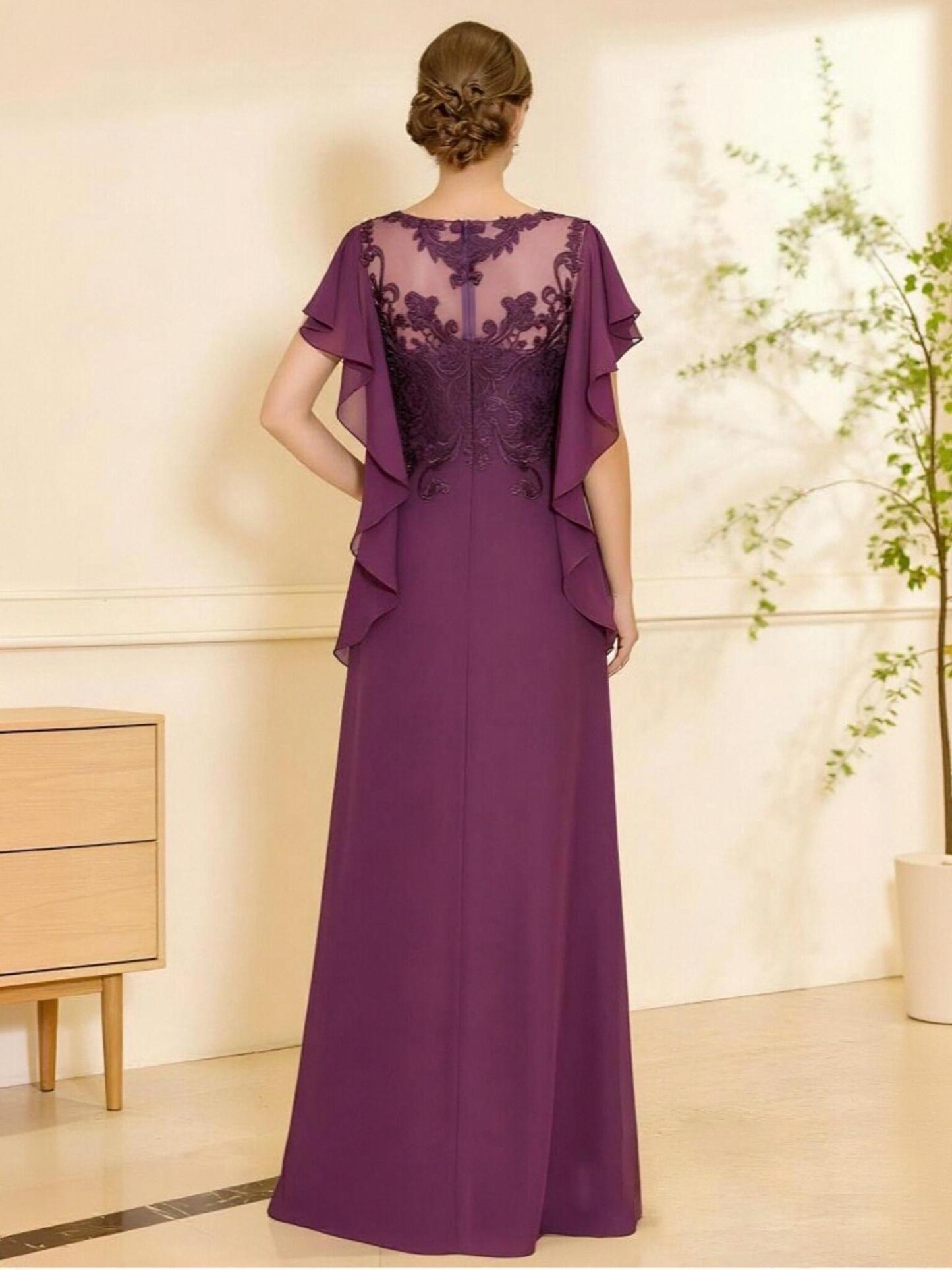 A Line Scoop Neck Chiffon Applique Mother of the Bride Dresses