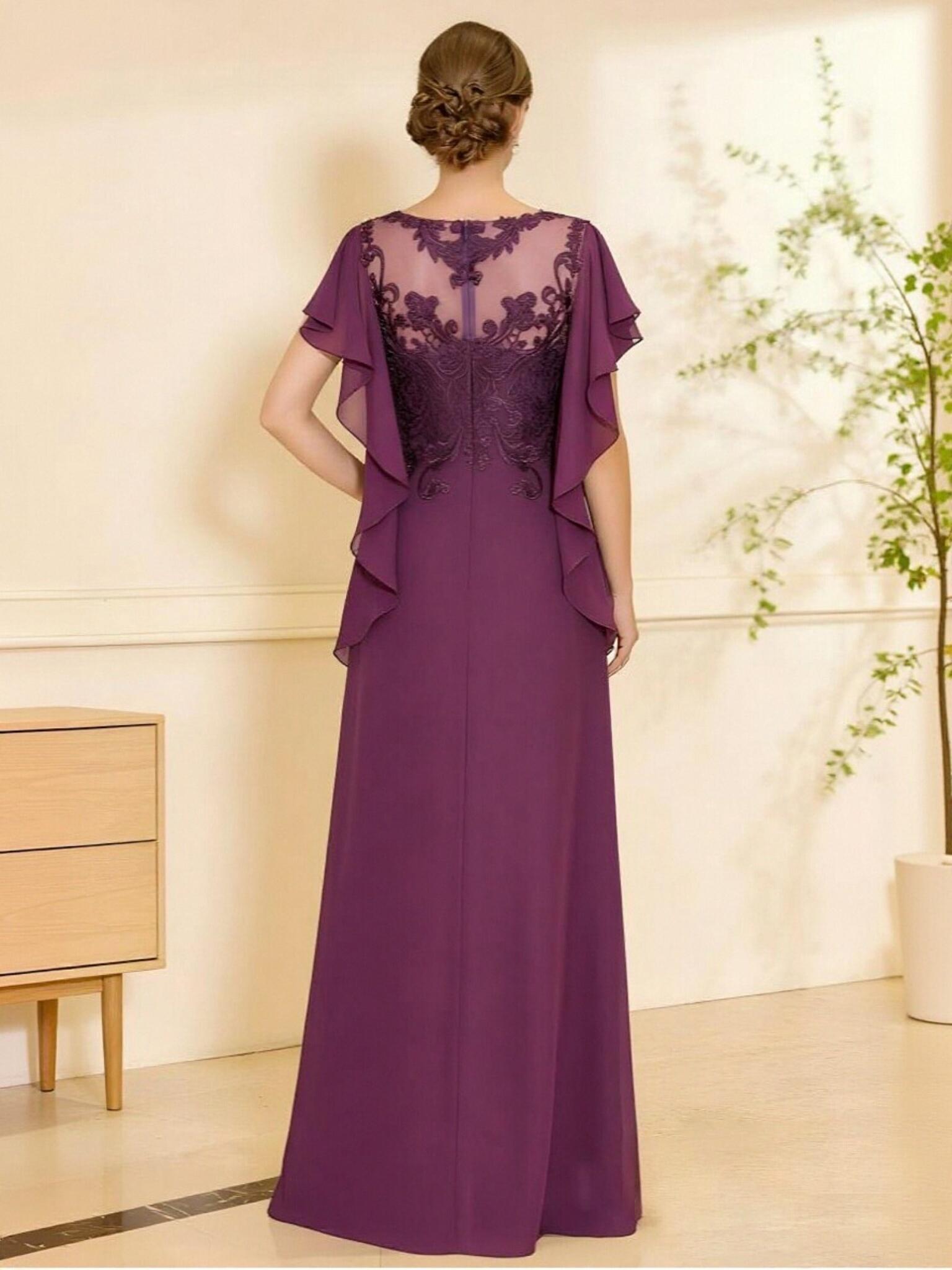 A Line Scoop Neck Chiffon Applique Mother of the Bride Dresses