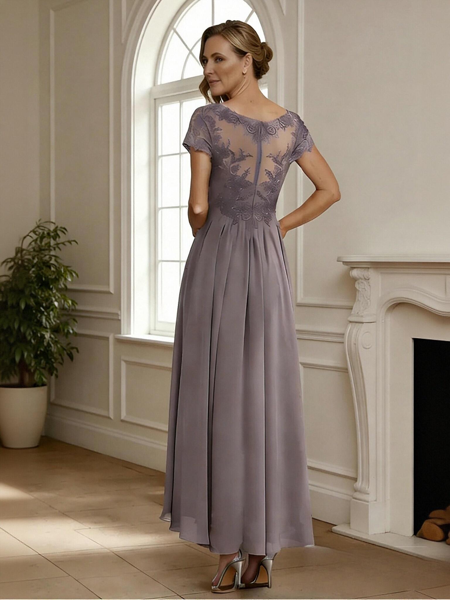 A Line V Neck Chiffon Applique Mother of the Bride Dresses