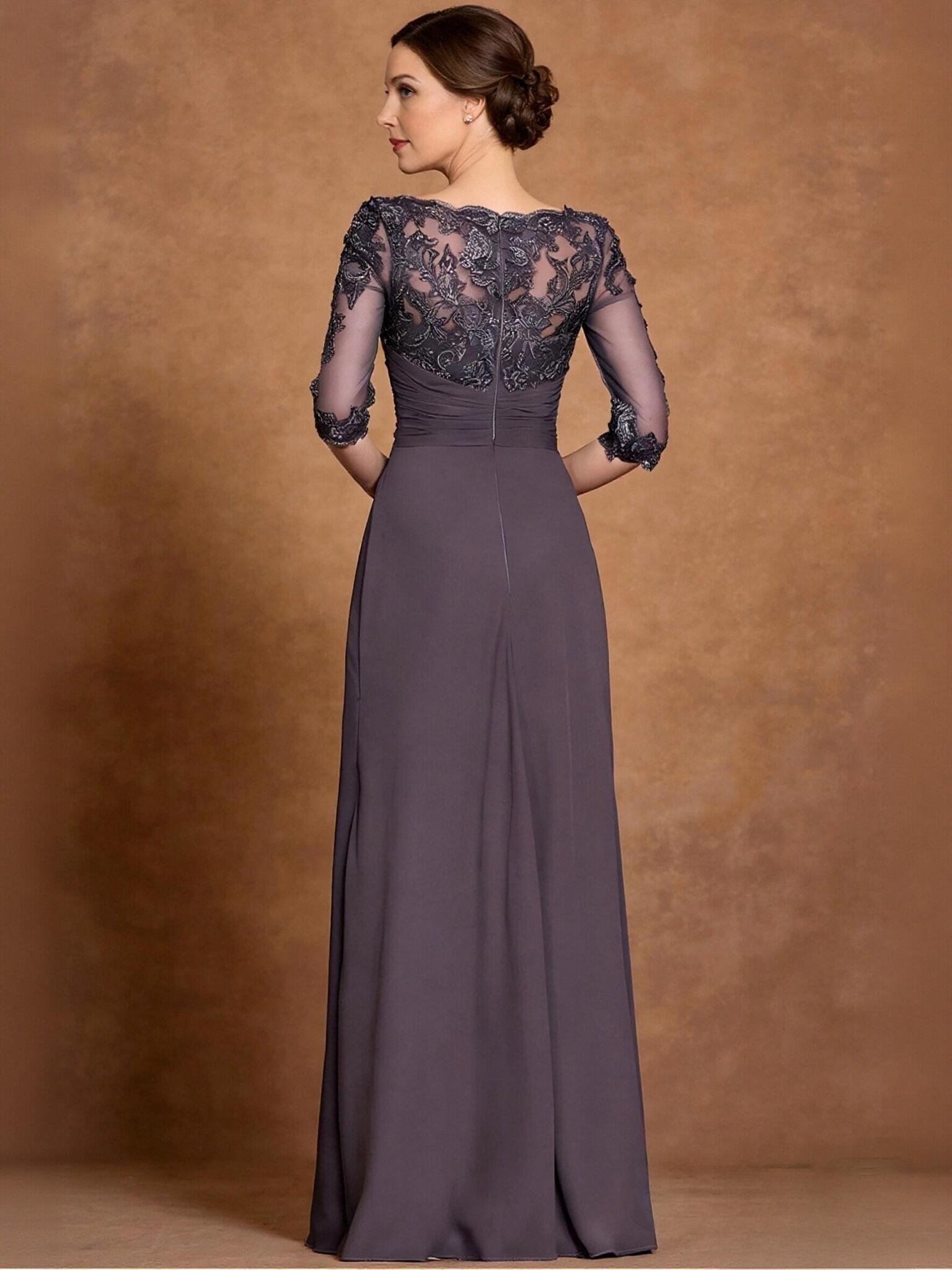 A Line Scoop Neck Chiffon Applique Mother of the Bride Dresses