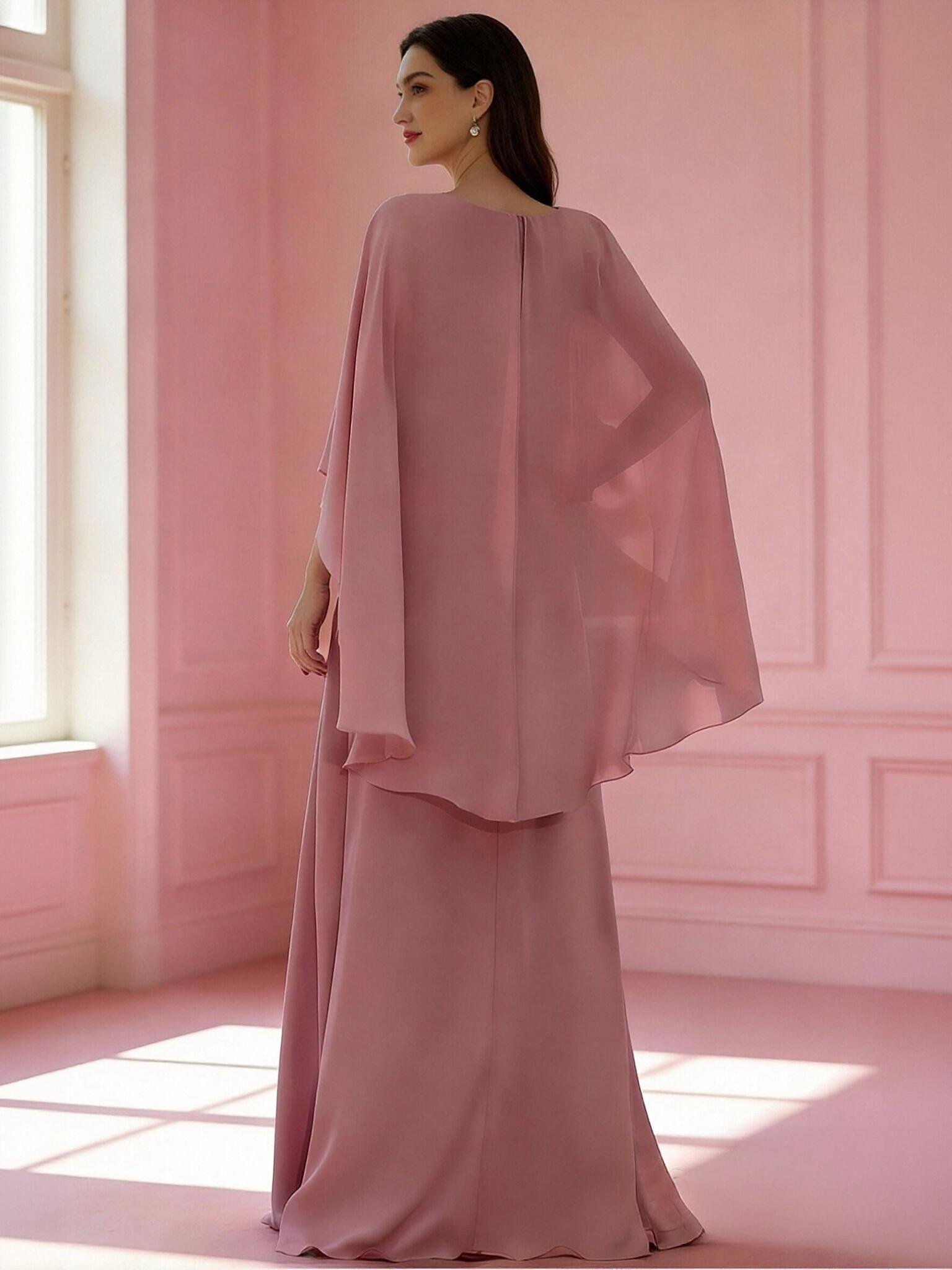 A Line V Neck Chiffon Pleats Long Mother of the Bride Dresses