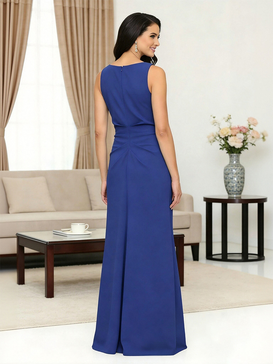 A Line V Neck Satin Beads Long Mother of the Bride Dresses