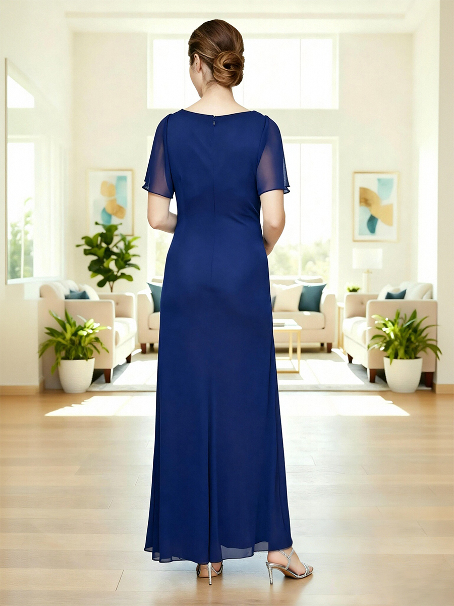 A Line V Neck Chiffon Beads Long Mother of the Bride Dresses