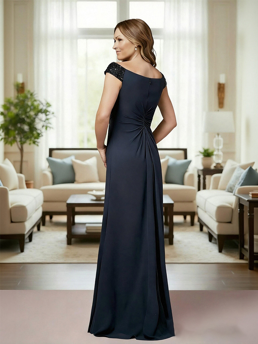 Mermaid V Neck Satin Beads Long Mother of the Bride Dresses