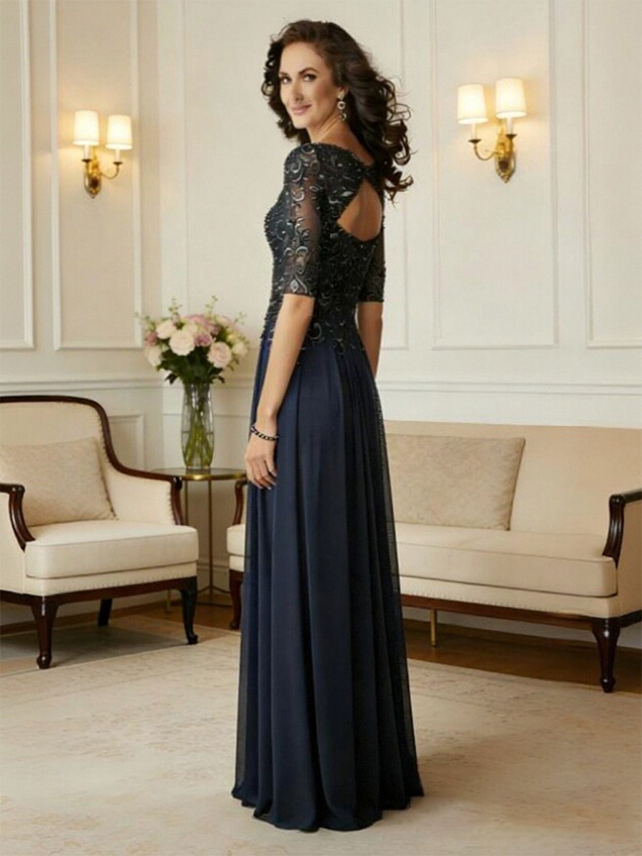 A Line V Neck Chiffon Applique Long Mother of the Bride Dresses
