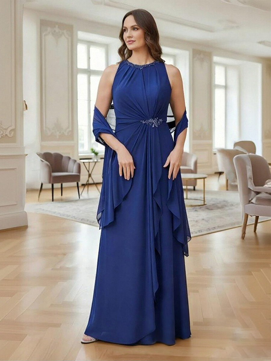 A Line Halter Chiffon Beads Long Mother of the Bride Dresses