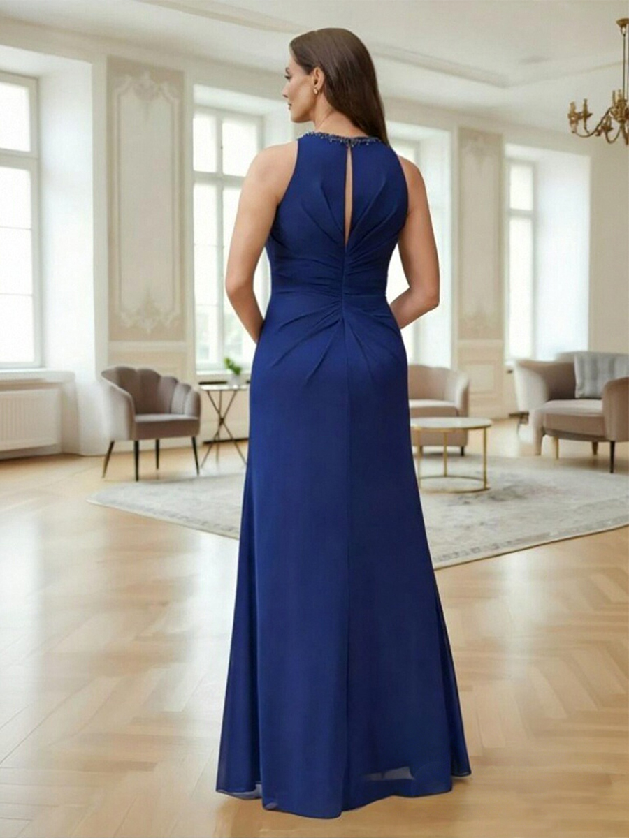 A Line Halter Chiffon Beads Long Mother of the Bride Dresses