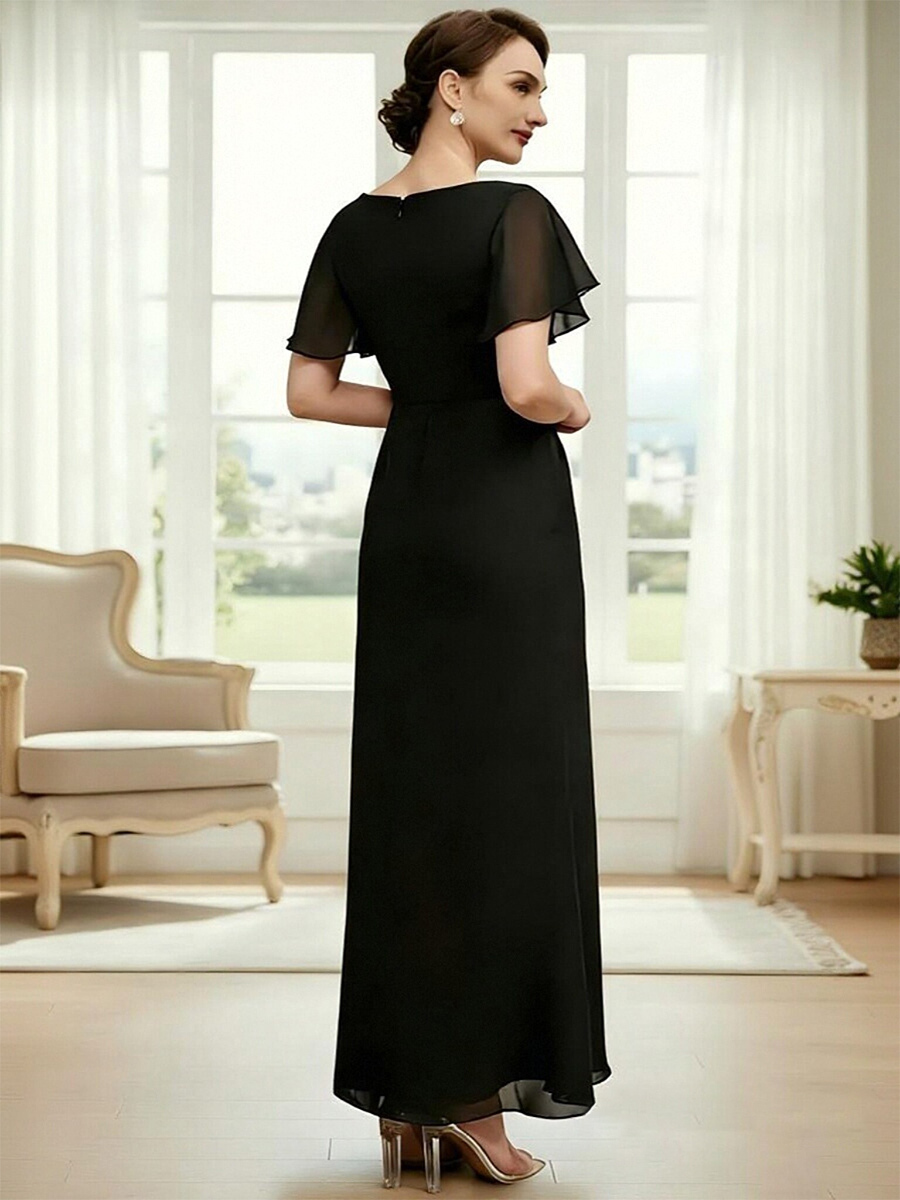 A Line Scoop Neck Chiffon Beads Long Mother of the Bride Dresses
