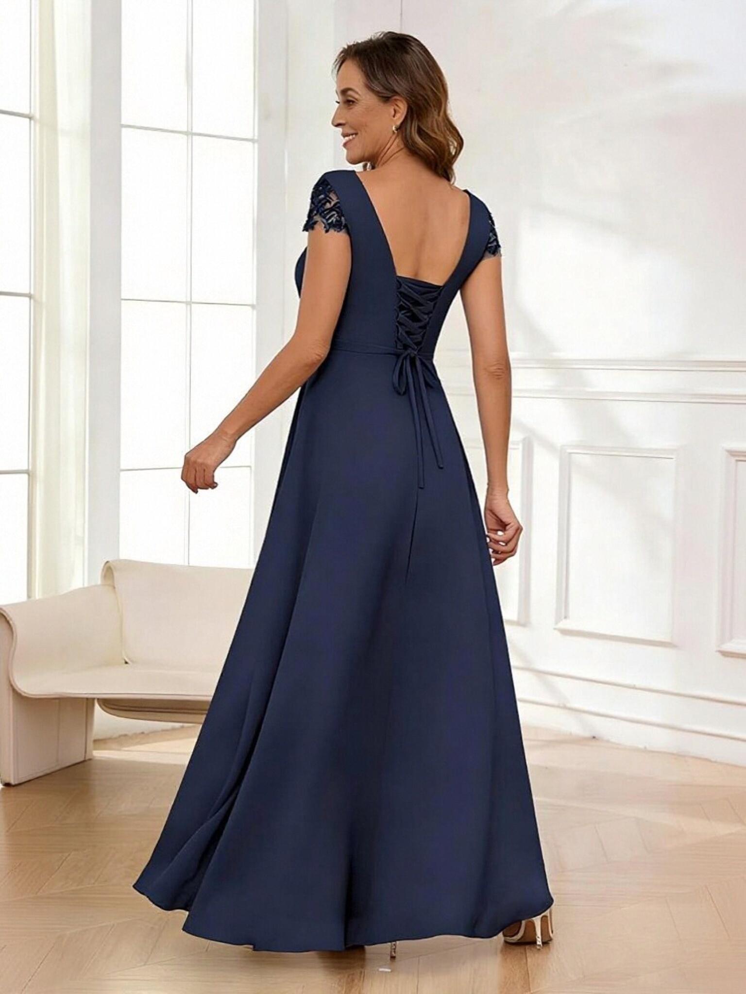 A Line V Neck Chiffon Applique Mother of the Bride Dresses