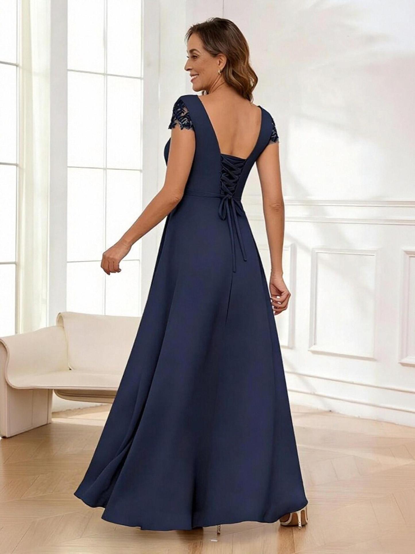 A Line V Neck Chiffon Applique Mother of the Bride Dresses