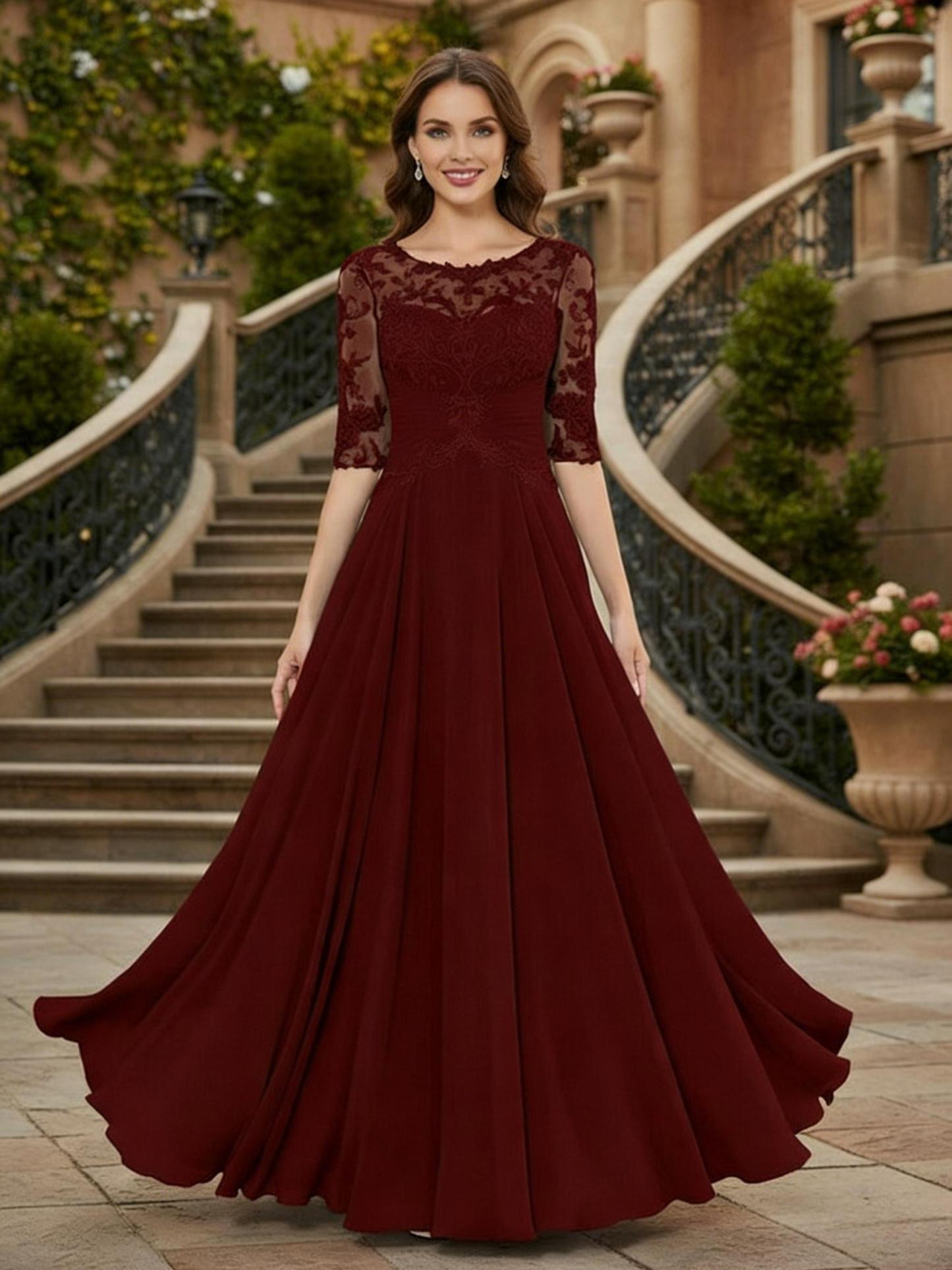 A Line Scoop Neck Chiffon Applique Mother of the Bride Dresses