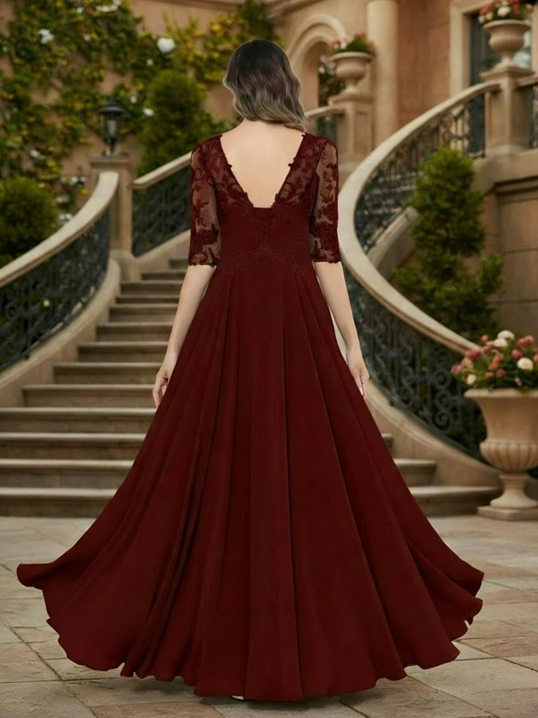 A Line Scoop Neck Chiffon Applique Mother of the Bride Dresses