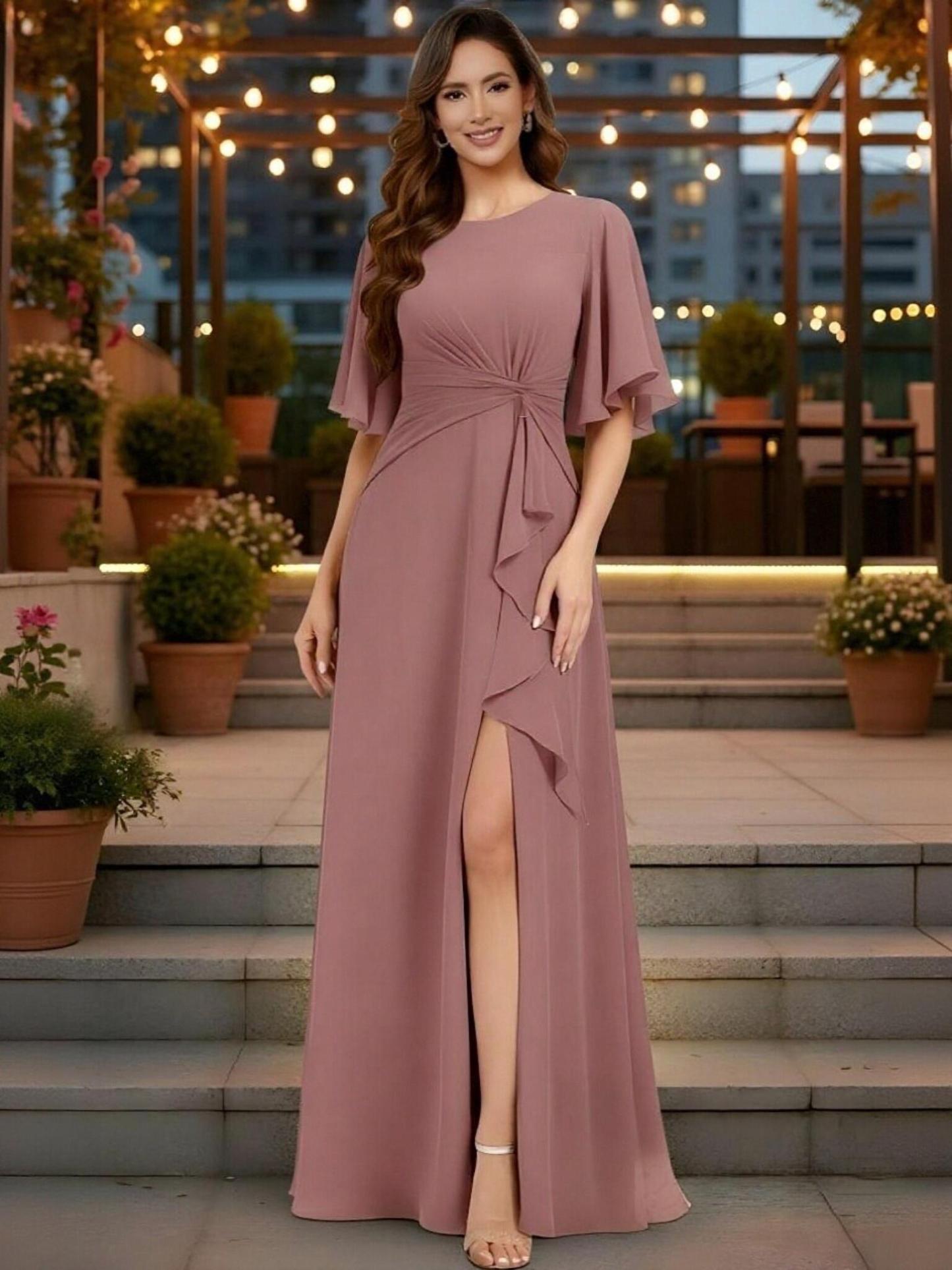 A Line Scoop Neck Chiffon Mother of the Bride Dresses