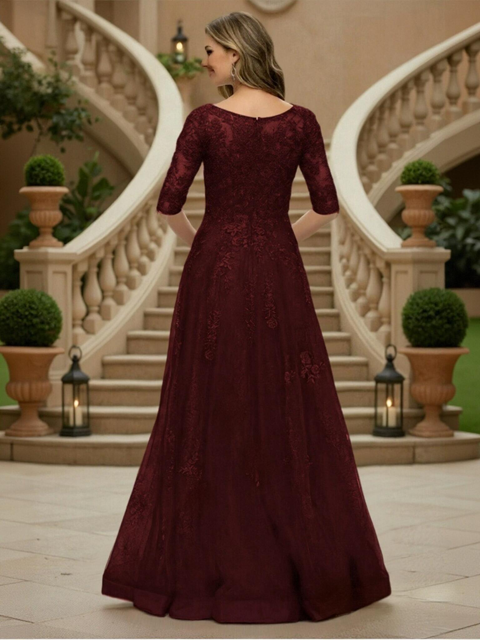 A Line Scoop Neck Tulle Applique Mother of the Bride Dresses