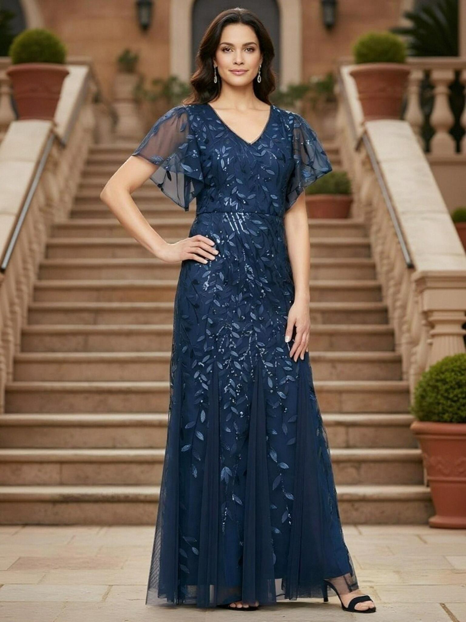 A Line V Neck Tulle Applique Mother of the Bride Dresses