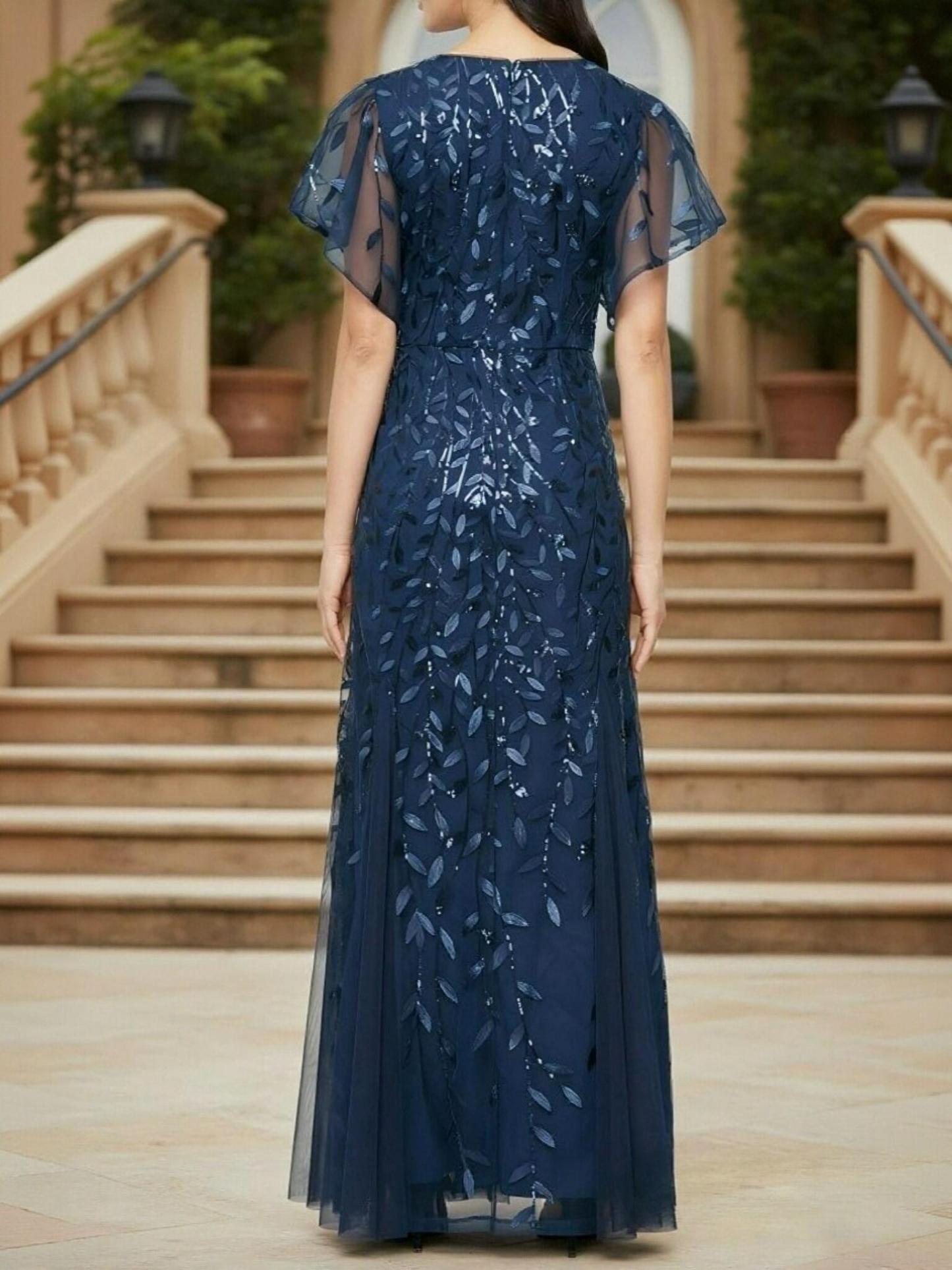 A Line V Neck Tulle Applique Mother of the Bride Dresses