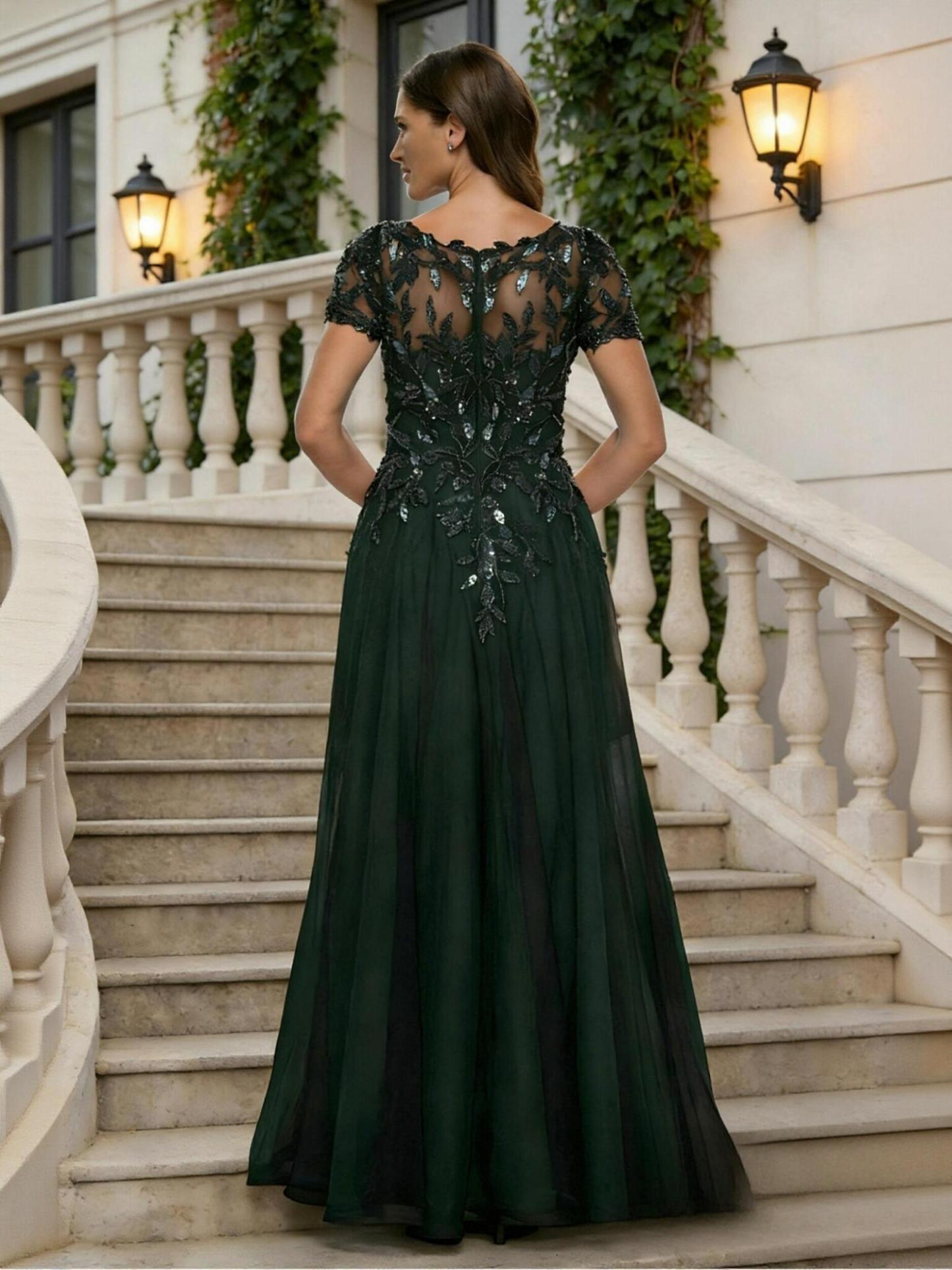 A Line Scoop Neck Tulle Applique Mother of the Bride Dresses