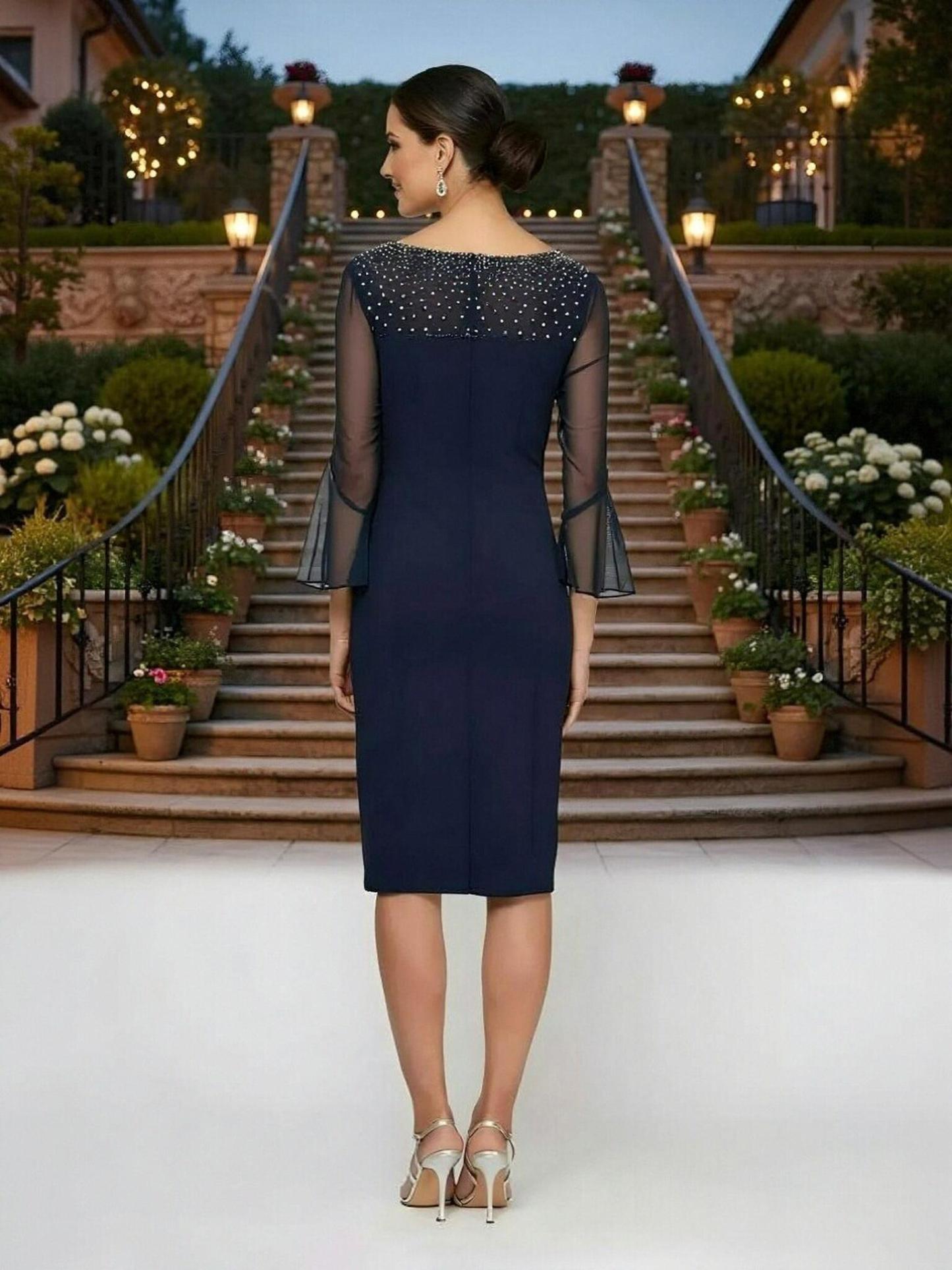 Bodycon Scoop Neck Satin Beading Mother of the Bride Dresses