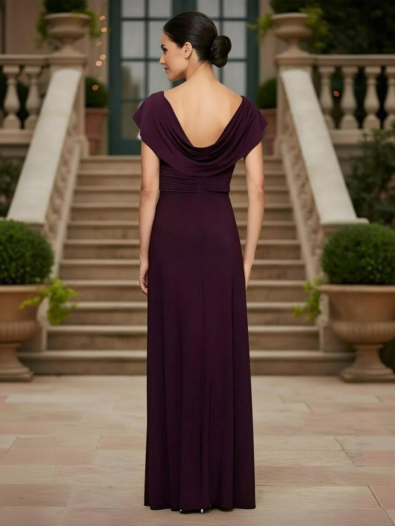 A Line Cowl Neck Chiffon Beads Mother of the Bride Dresses