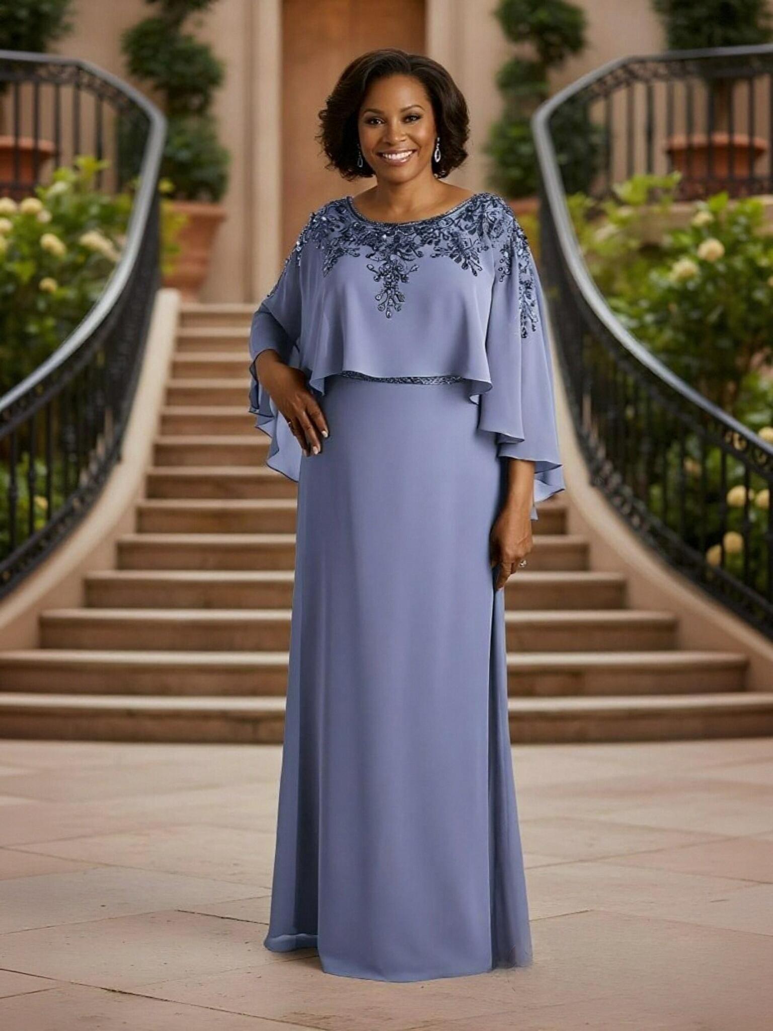 A Line Scoop Neck Chiffon Applique Mother of the Bride Dresses