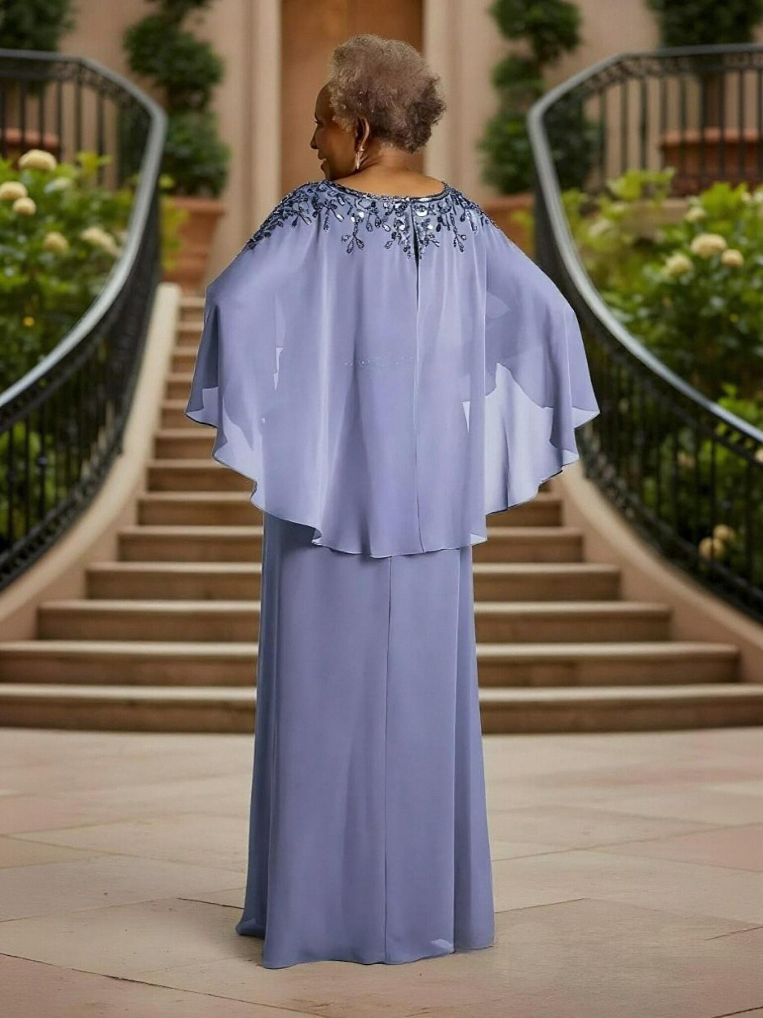 A Line Scoop Neck Chiffon Applique Mother of the Bride Dresses