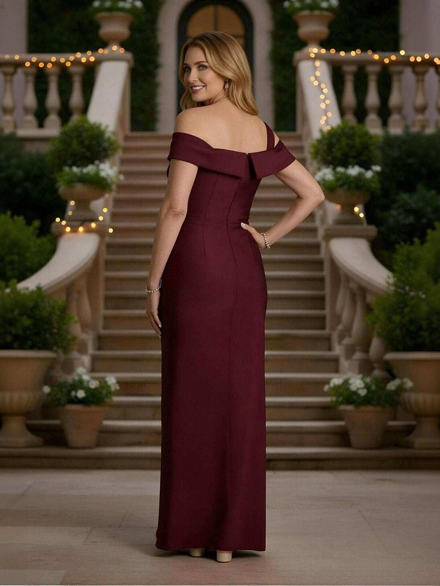 A Line Off Shoulder Satin Beaded Mother of the Bride Dresses