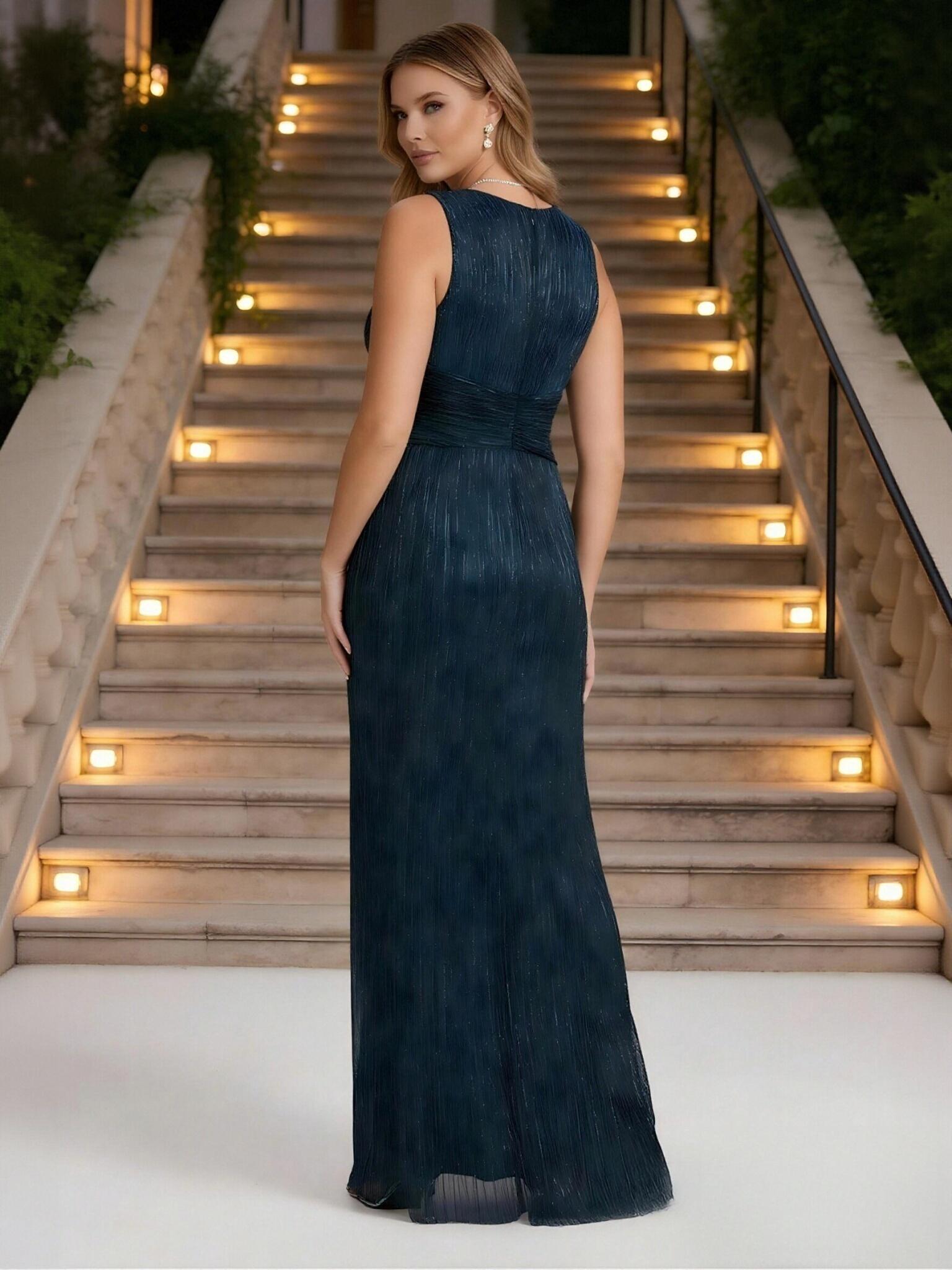 A Line V Neck Tulle Beaded Sleeveless Mother of the Bride Dresses