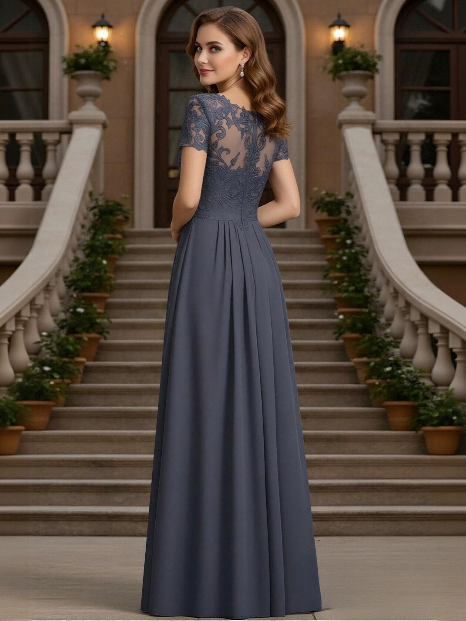A Line V Neck Chiffon Applique Mother of the Bride Dresses