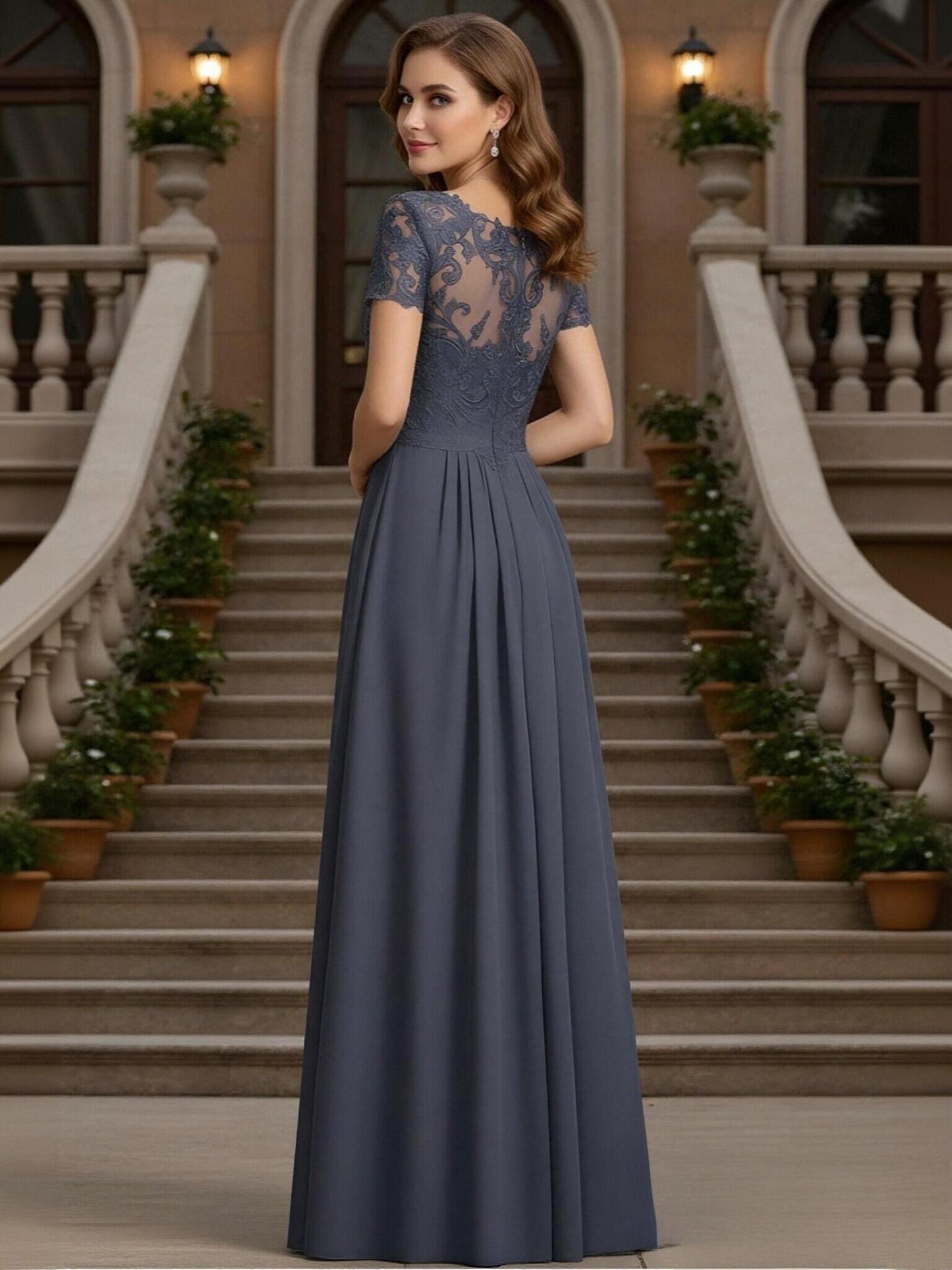 A Line V Neck Chiffon Applique Mother of the Bride Dresses