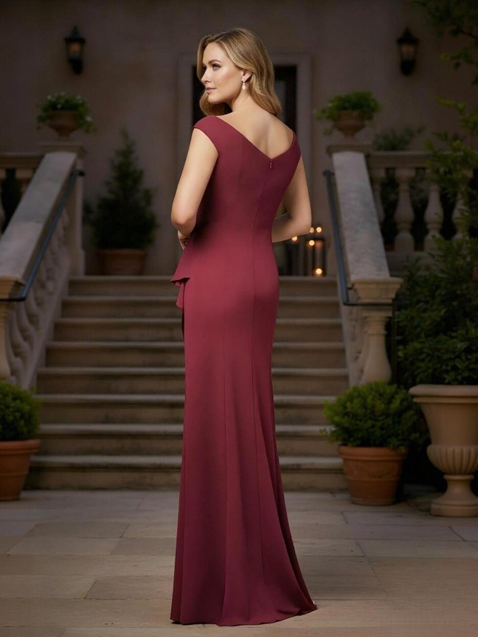 Mermaid V Neck Satin Beaded Mother of the Bride Dresses