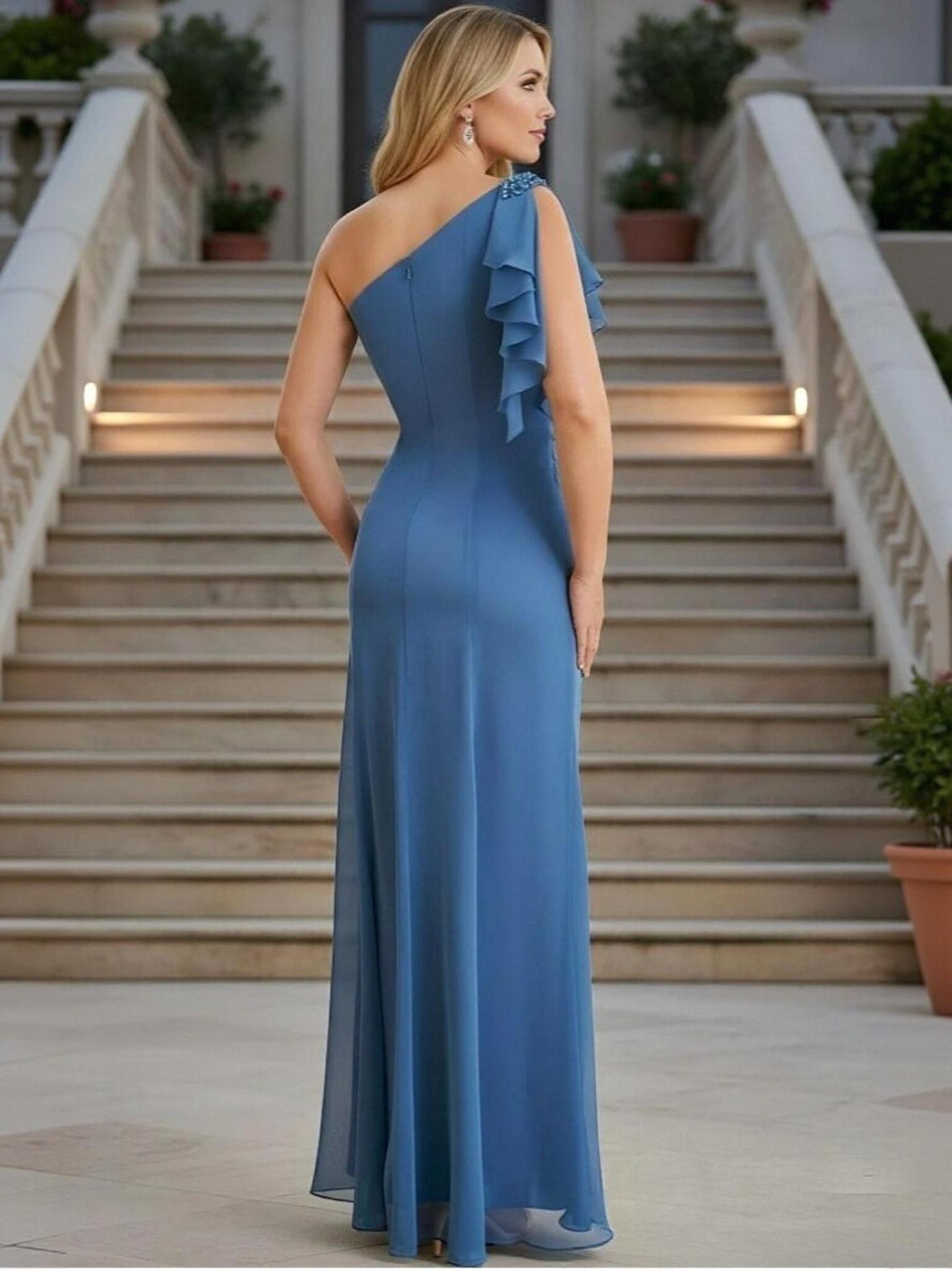 Mermaid One Shoulder Chiffon Mother of the Bride Dresses with Slit