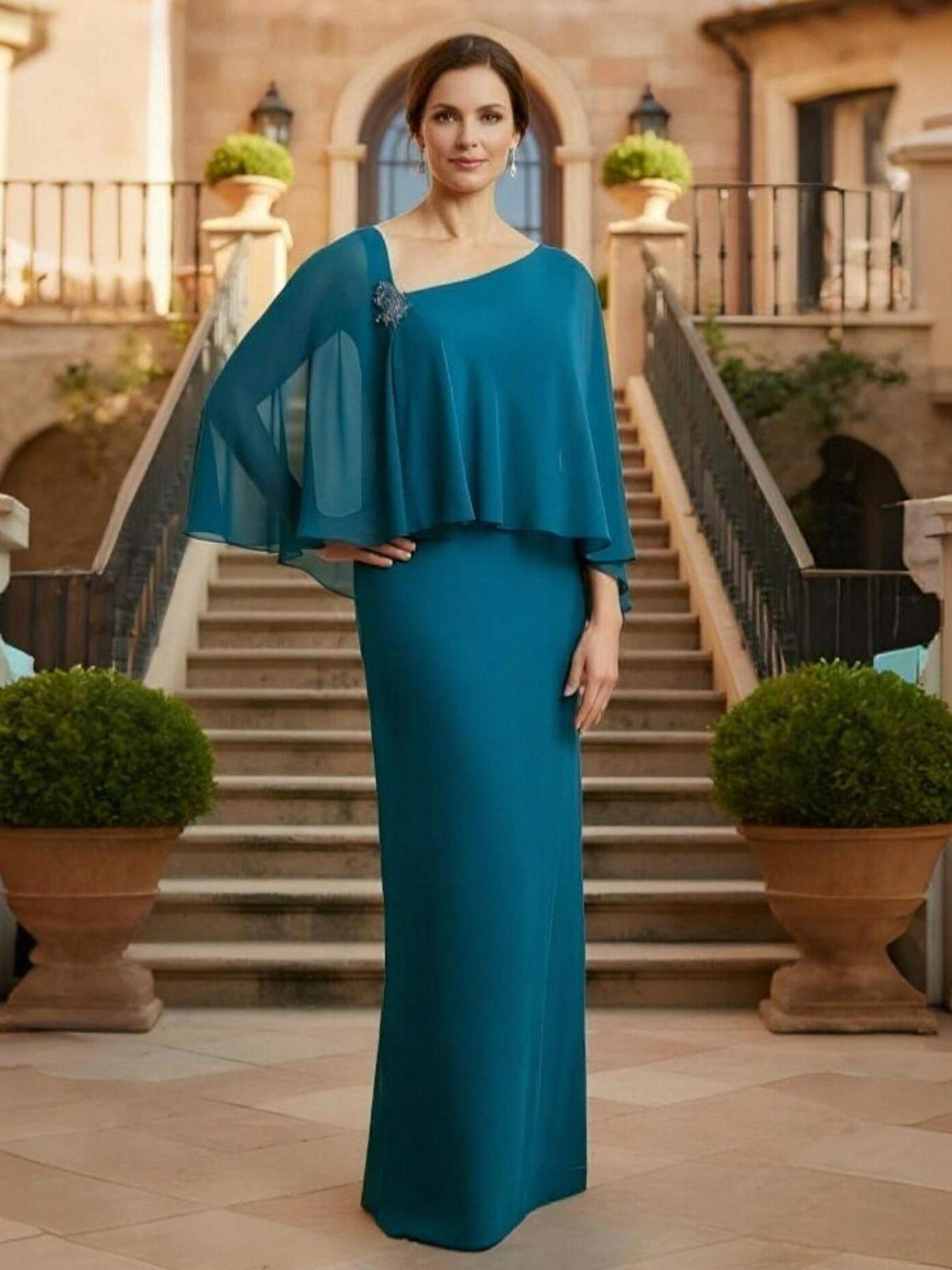 Mermaid V Neck Chiffon Beaded Mother of the Bride Dresses