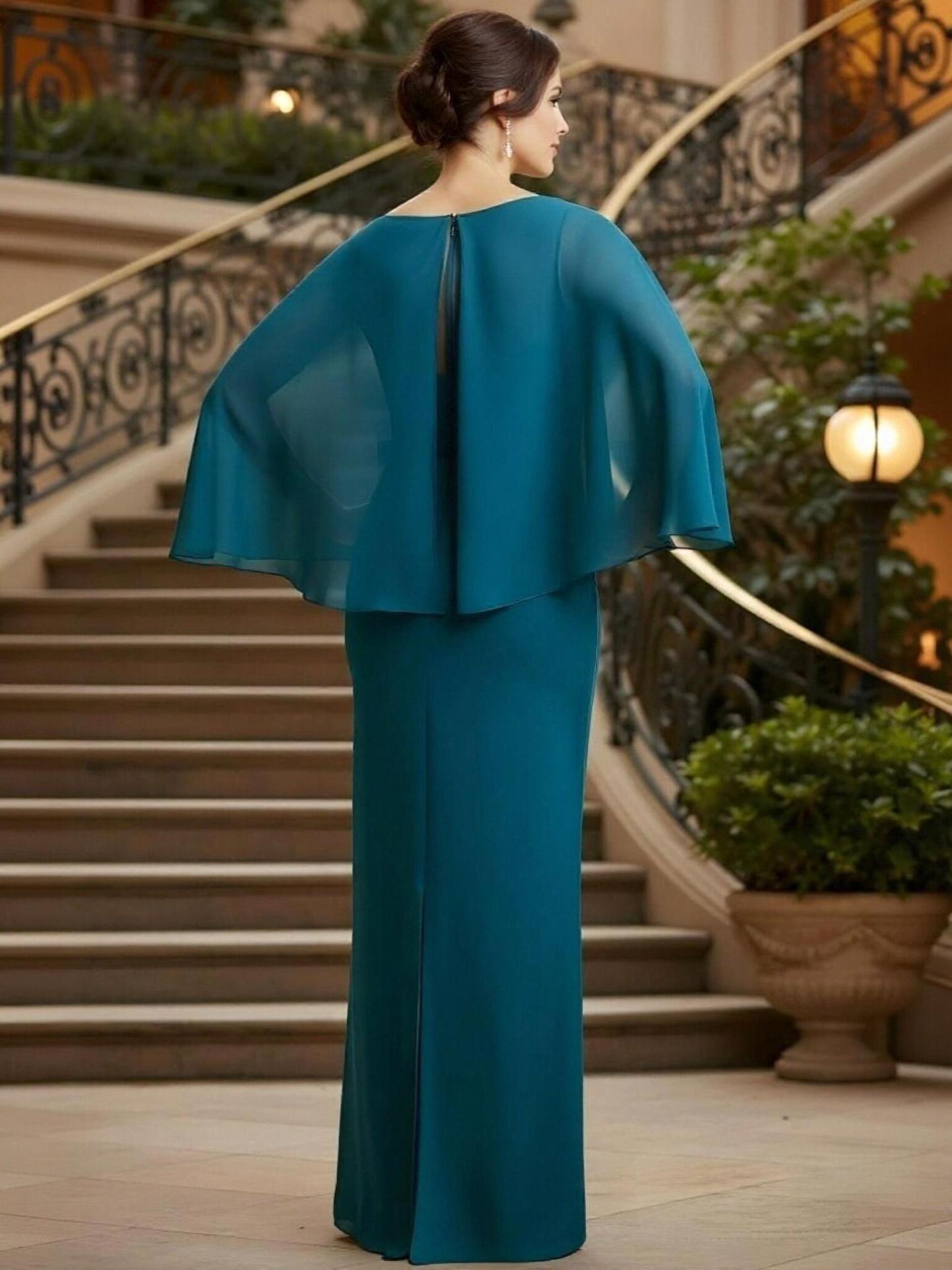 Mermaid V Neck Chiffon Beaded Mother of the Bride Dresses