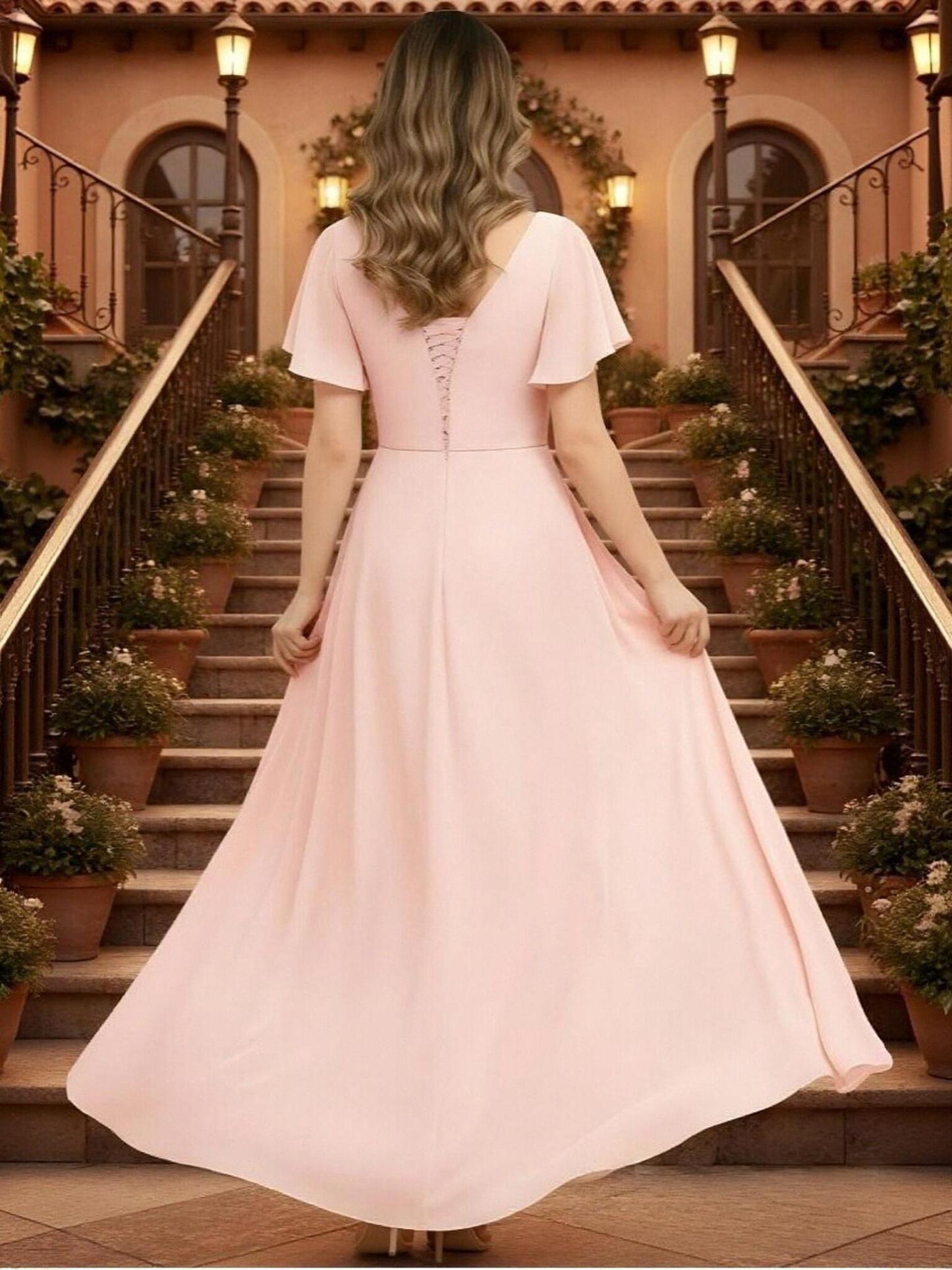 A Line Chiffon V Neck Ruched Mother of the Bride Dresses