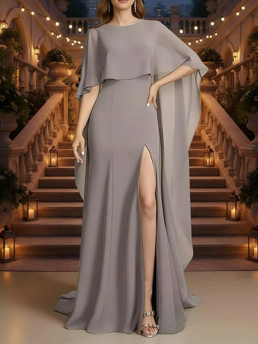 Mermaid Chiffon Half Sleeves Scoop Neck Two Pieces Long Mother of the Bride Dresses