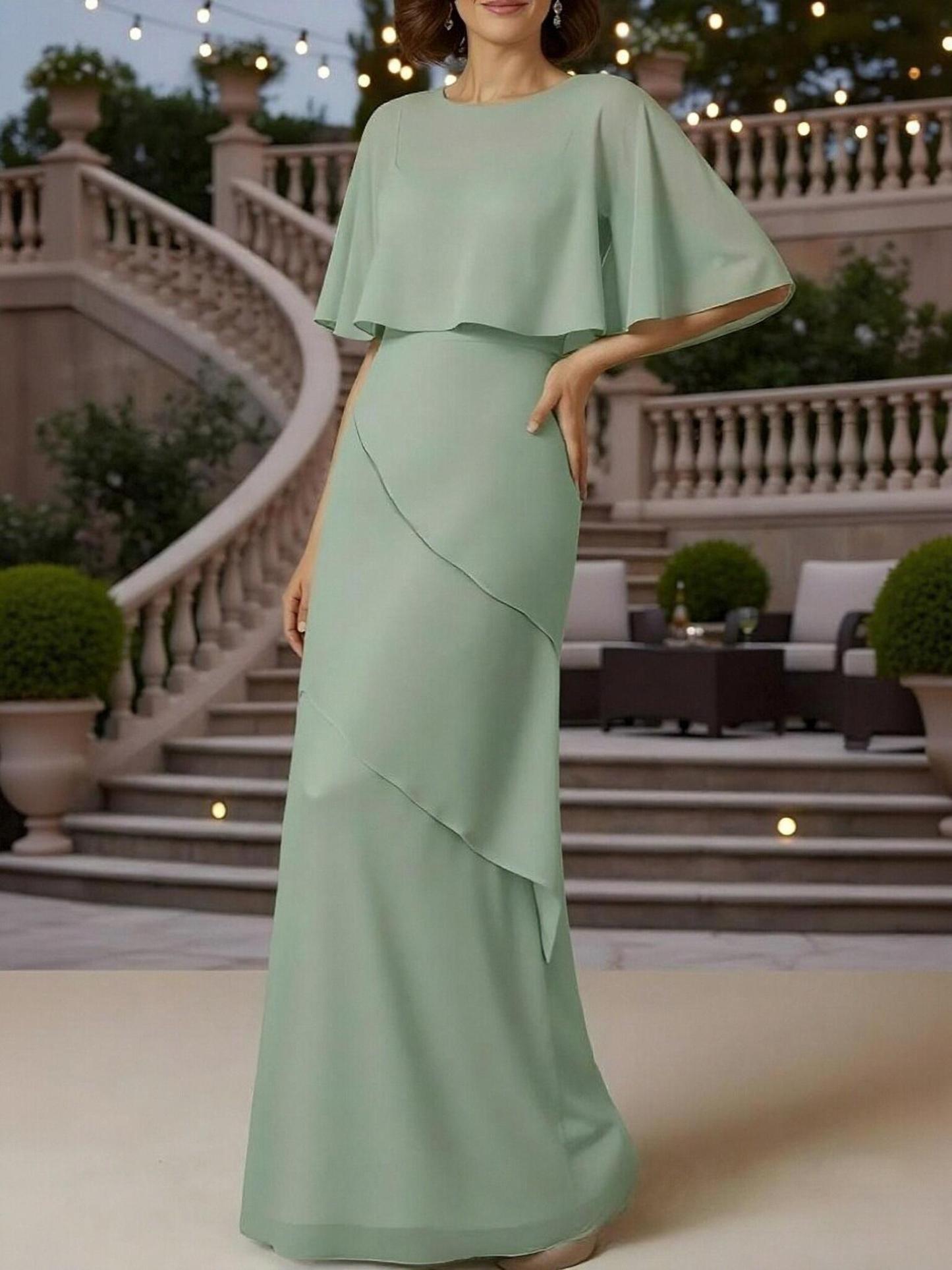 Mermaid Chiffon Half Sleeves Mother of the Bride Dresses